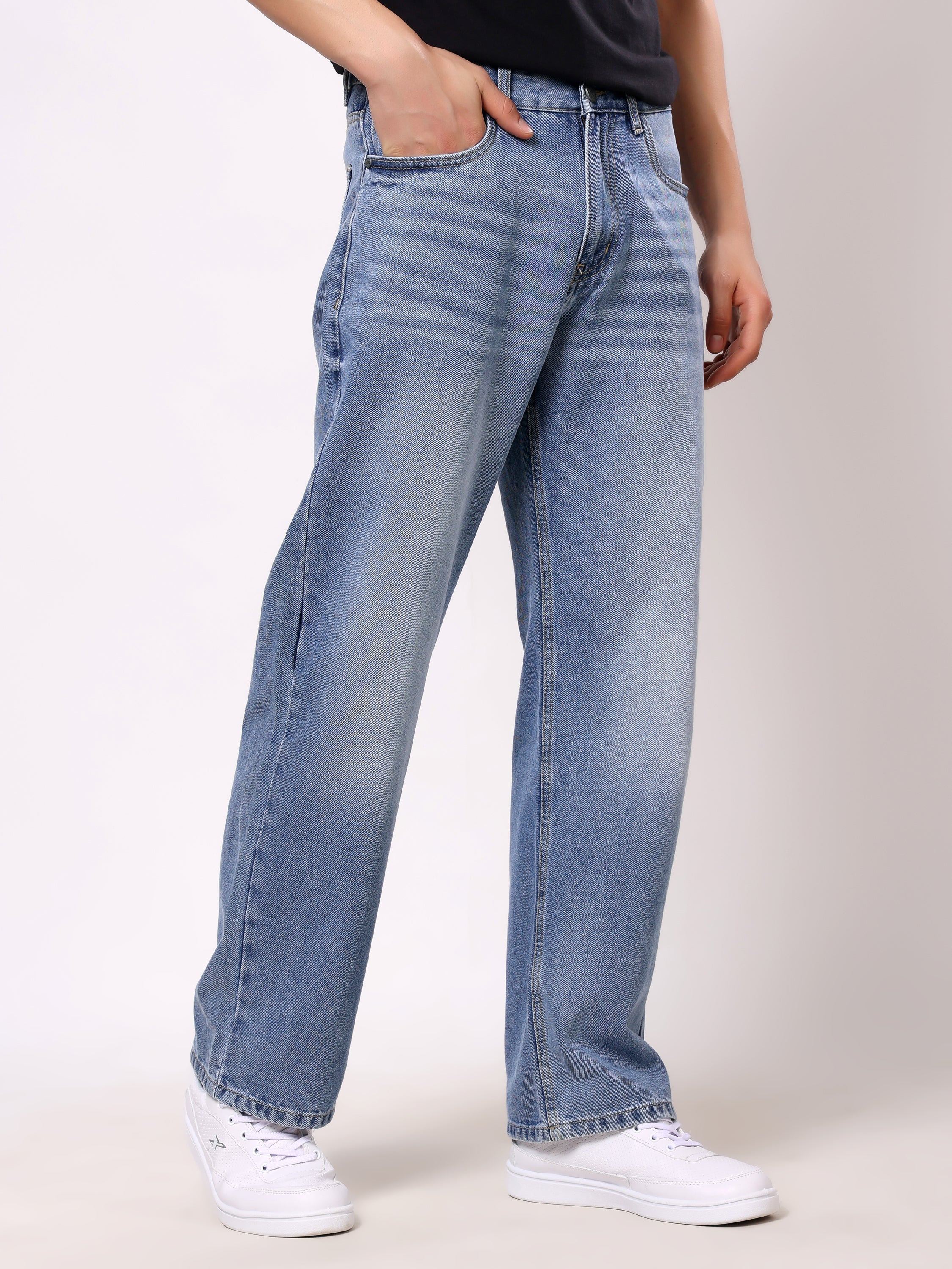 Stylox Men’s Baggy Fit Non-Stretch Wide Leg Casual Streetwear Denim Jeans