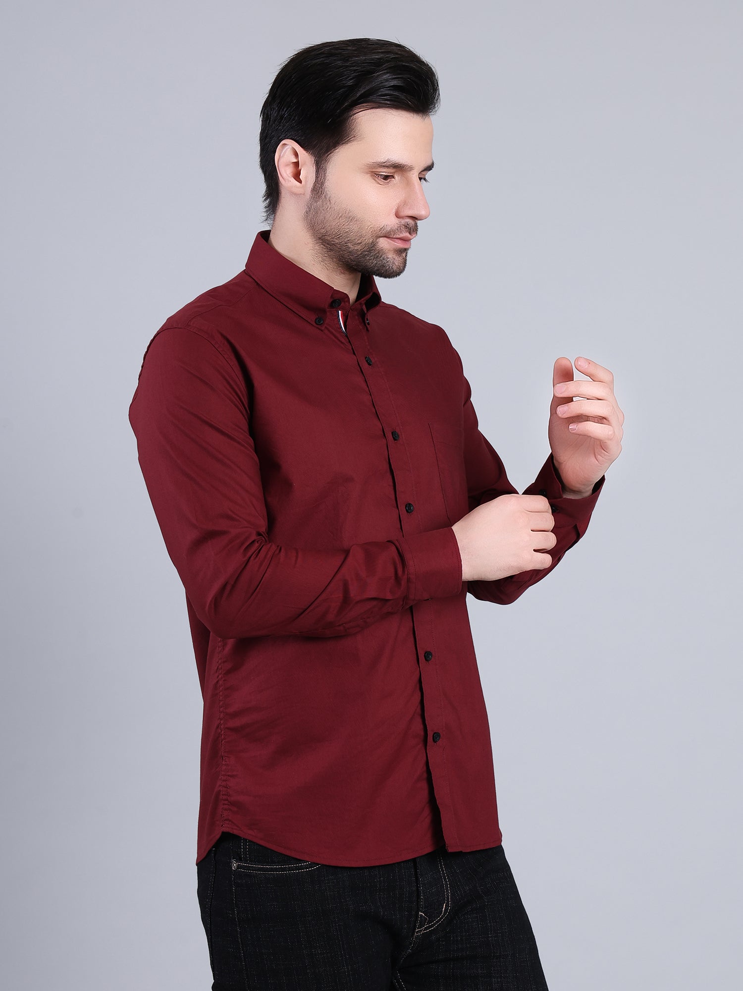 Stylox Men’s Regular Fit Full Sleeve Solid Casual Shirt for Everyday & Office Wear (Maroon) - Stylox