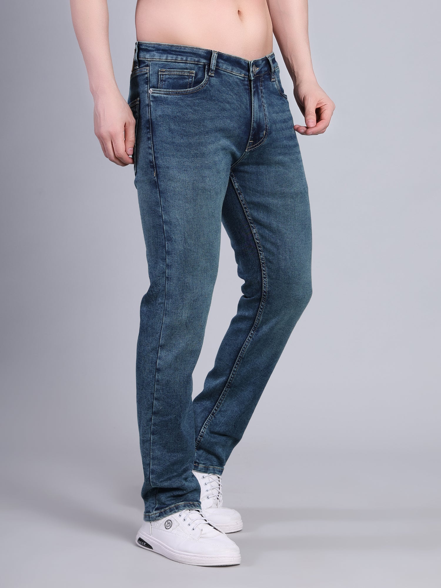 Stylox Men’s Slim Fit Stretchable Denim Jeans-Greenish Blue - Stylox