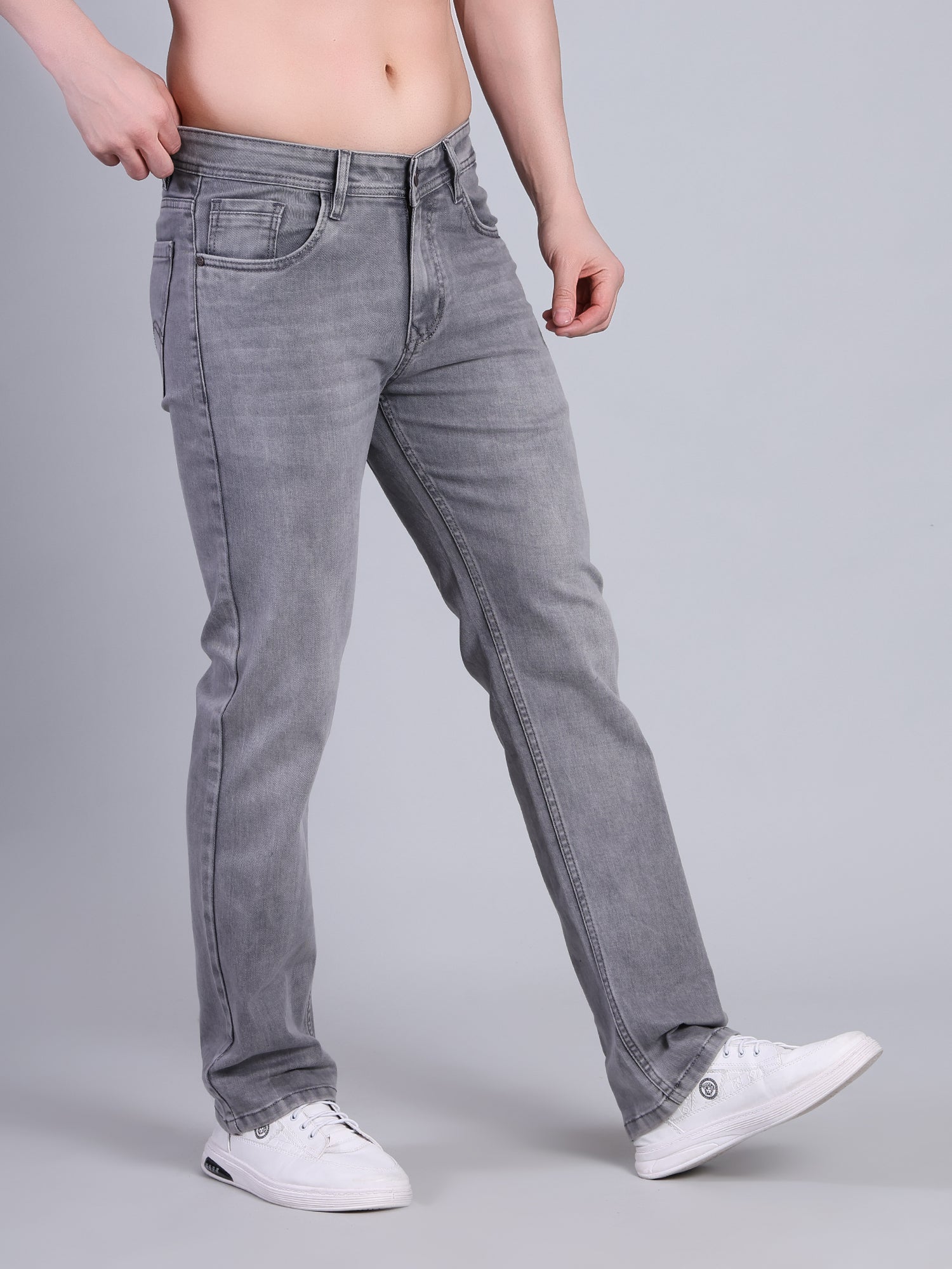 Stylox Men’s Mid-Rise Comfort Fit Stylish Washed Denim Jeans-Light Grey - Stylox