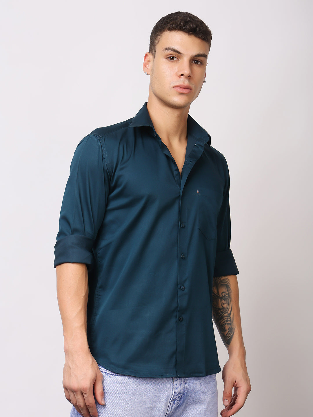 Stylox Men's Full Sleeve Solid Partywear Casual Shirt – Premium Shine Finish Cotton Blend Regular Fit Shirt for Stylish Evening & Occasion Wear - Stylox