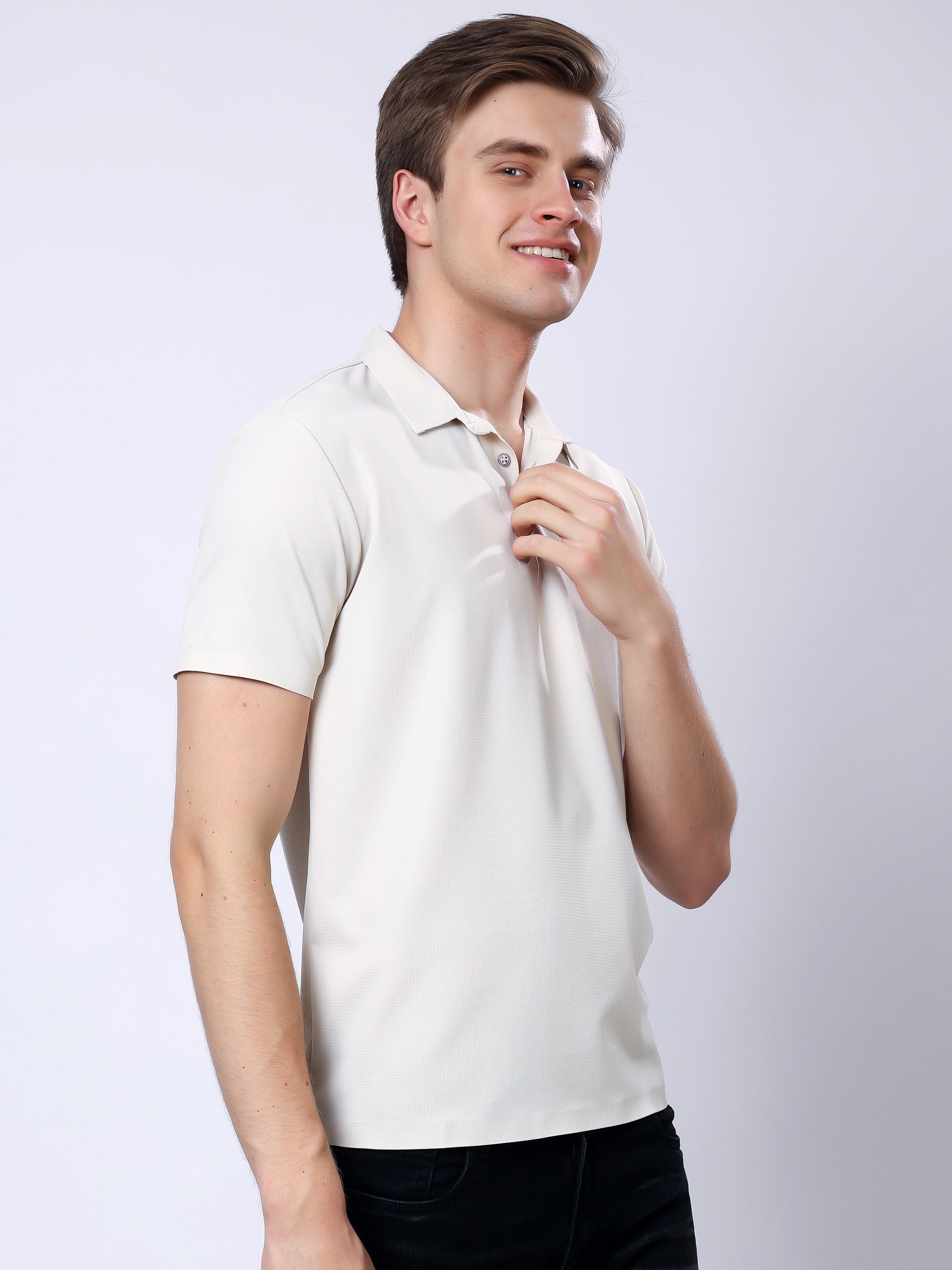 Stylox Men’s Premium Regular Fit Stretchable Polo T-Shirt–Light Beige - Stylox