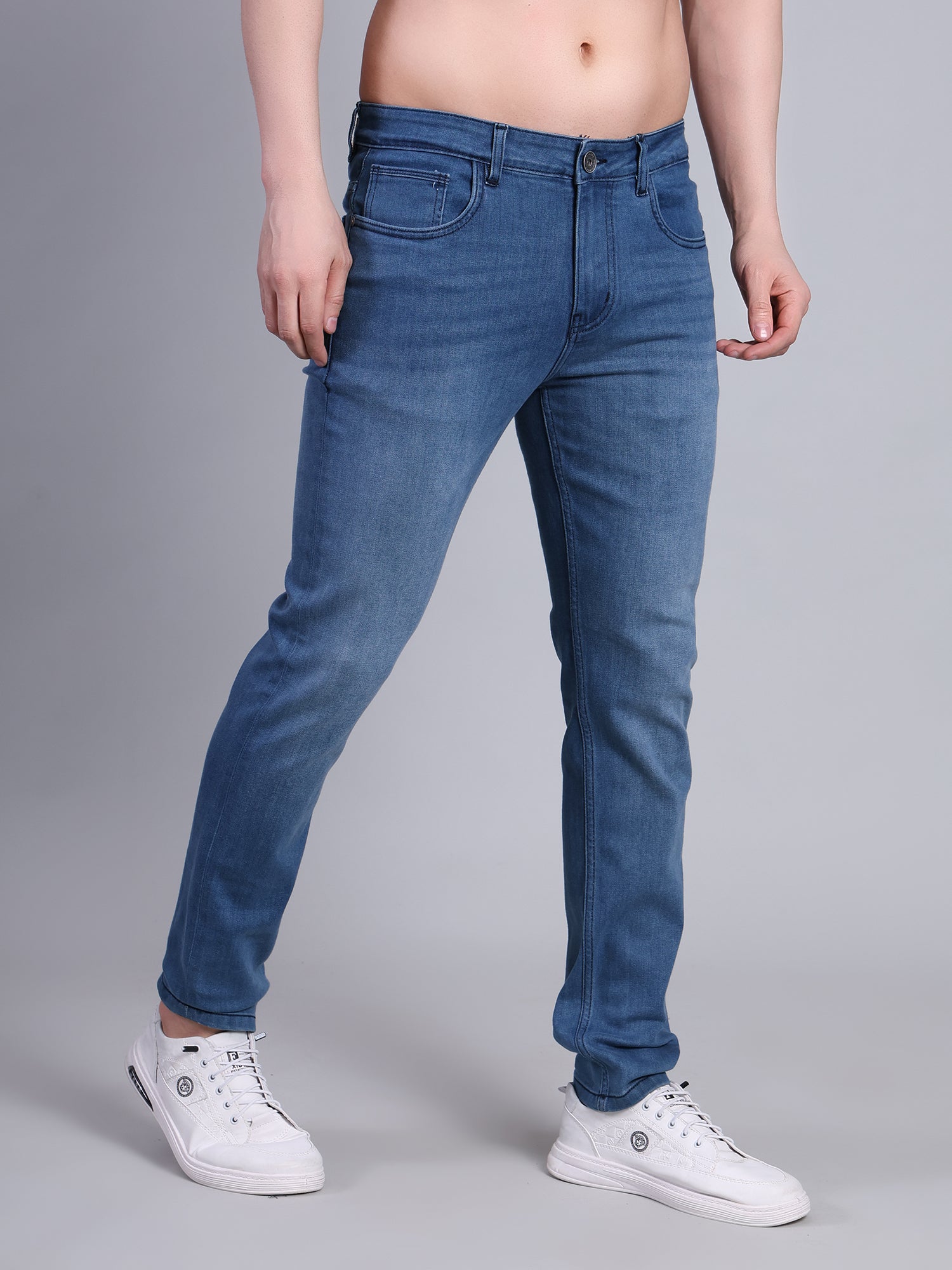 Stylox Men’s Slim Fit Mid Rise Stretchable Denim Jeans-Light Blue - Stylox