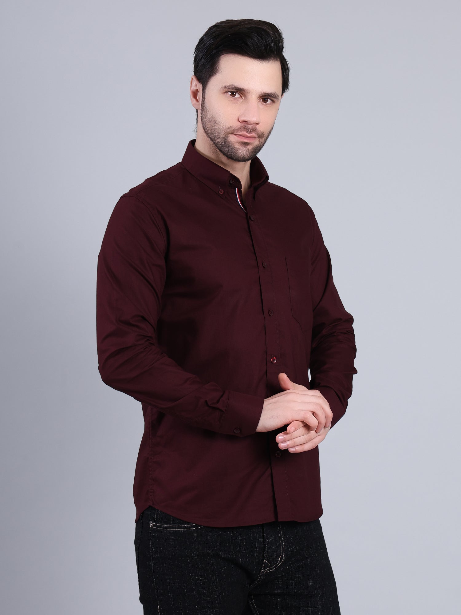 Stylox Men’s Regular Fit Full Sleeve Solid Casual Shirt for Everyday & Office Wear (Wine) - Stylox