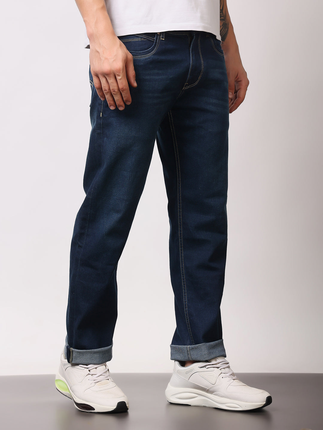 Stylox Men’s Comfort Fit Mid-Rise Solid Premium Stretchable Denim Jeans - Stylox