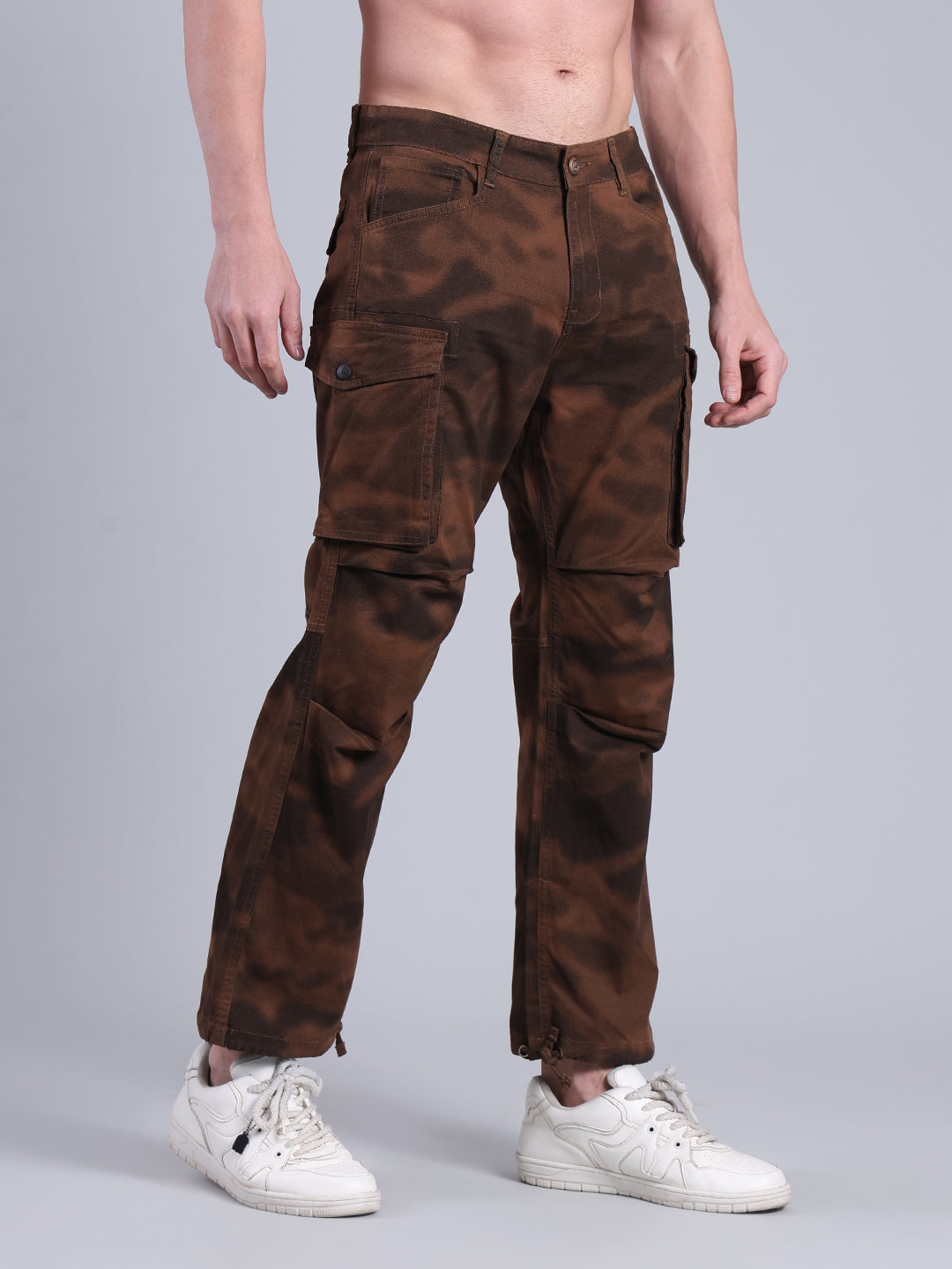 Stylox Men’s Mid-Rise Cargo Pants Brown | Relaxed Fit Utility Cargo Trousers for Men - Stylox