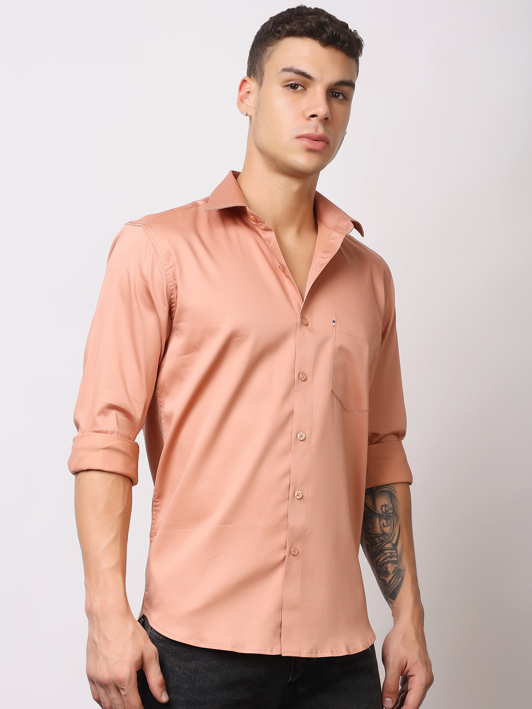 Stylox Men's Full Sleeve Solid Partywear Casual Shirt – Premium Shine Finish Cotton Blend Regular Fit Shirt for Stylish Evening & Occasion Wear - Stylox