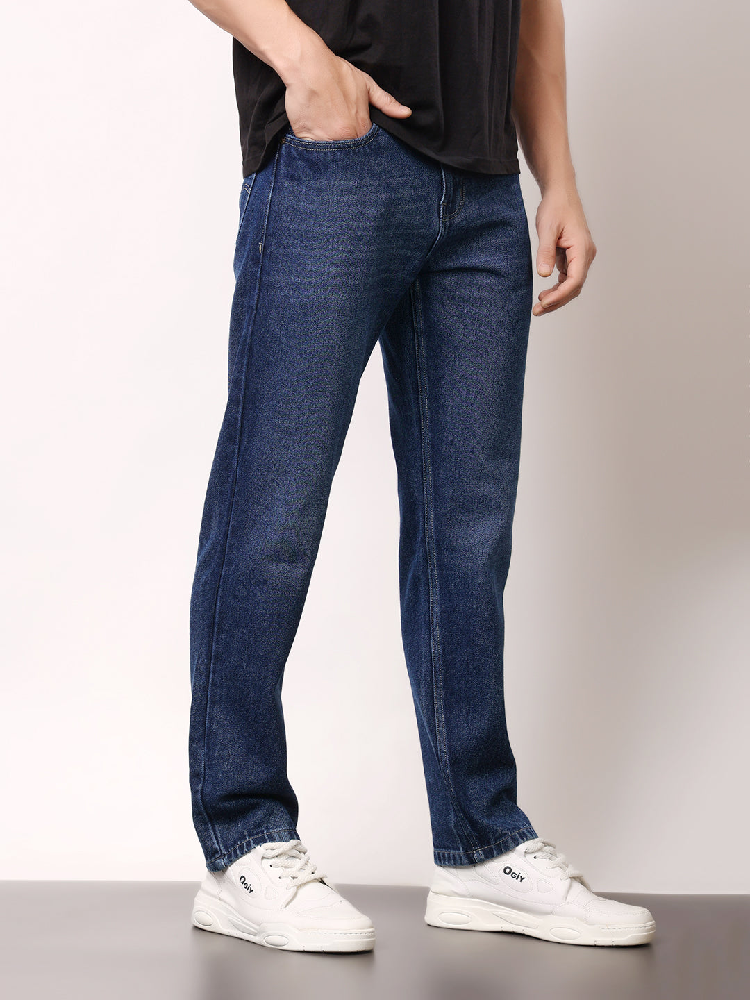 Stylox Men’s Relaxed Fit Solid Jeans | Comfortable Denim Casual Wear for Everyday Style (Mid Dark Blue) - Stylox