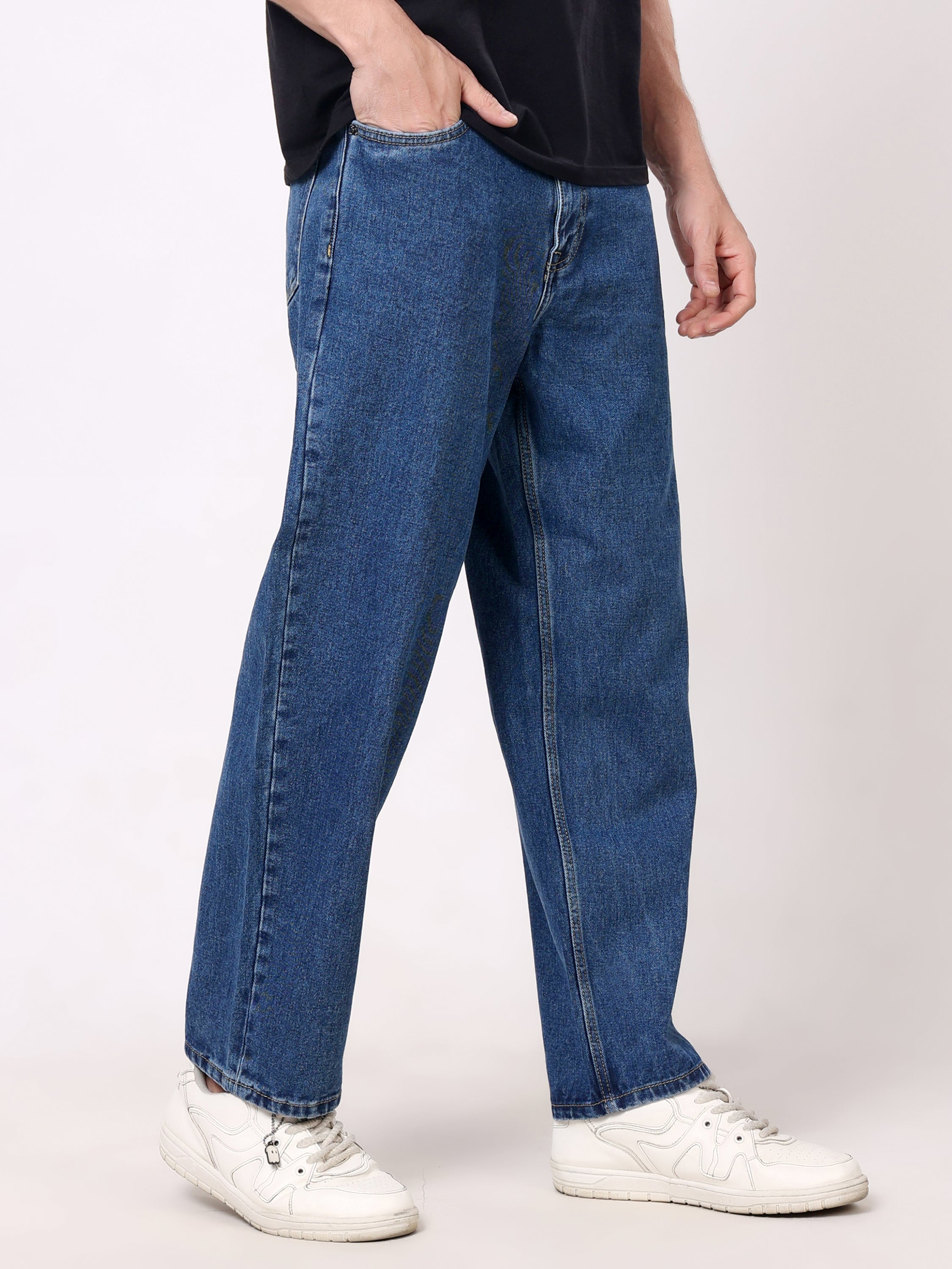 Stylox Men's Mid Indigo Super Baggy Fit Non-Stretchable Denim Jeans