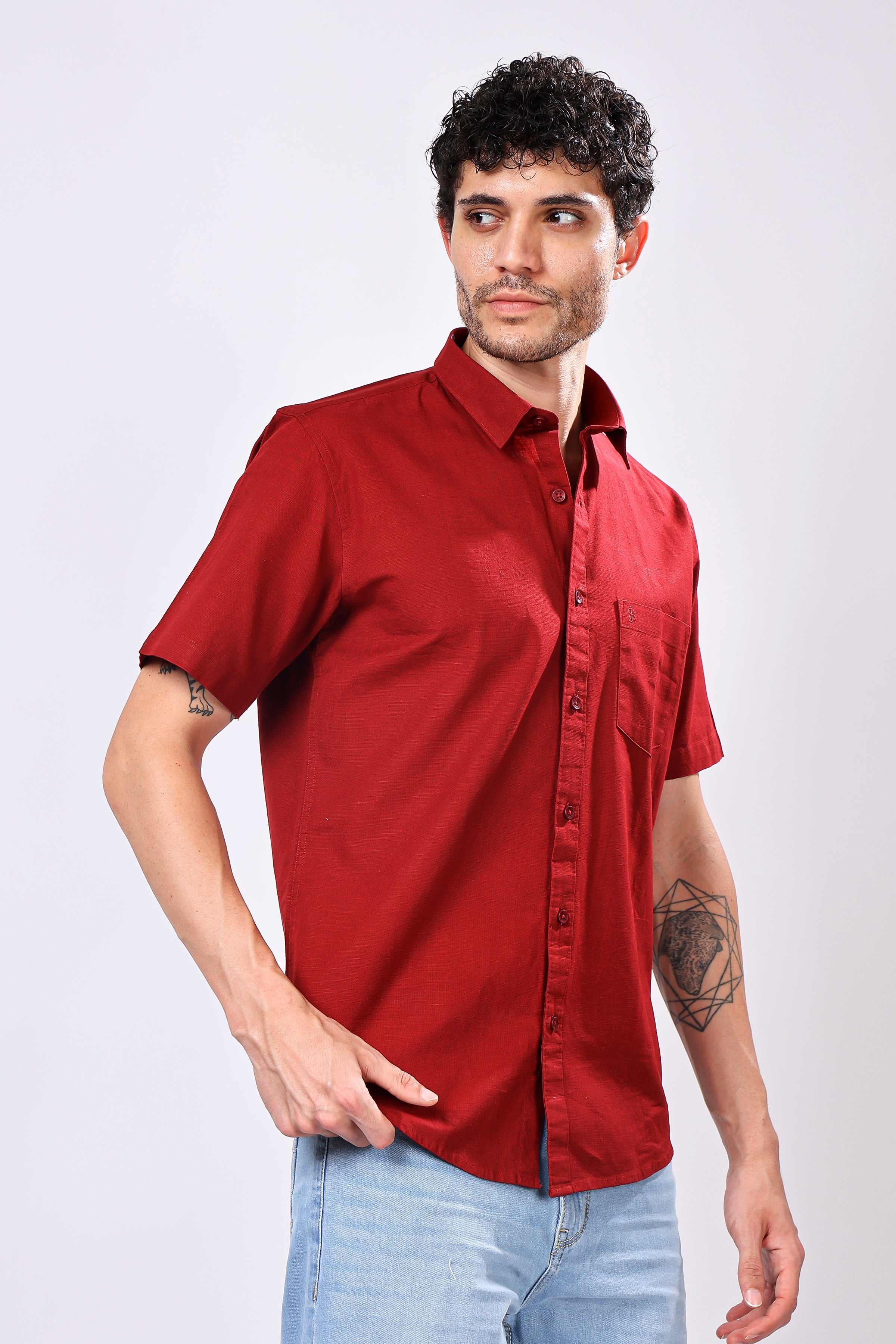 Stylox Men's Half Sleeve Solid Casual Shirt – Comfortable Cotton Blend Shirt for Smart Everyday Style - Stylox
