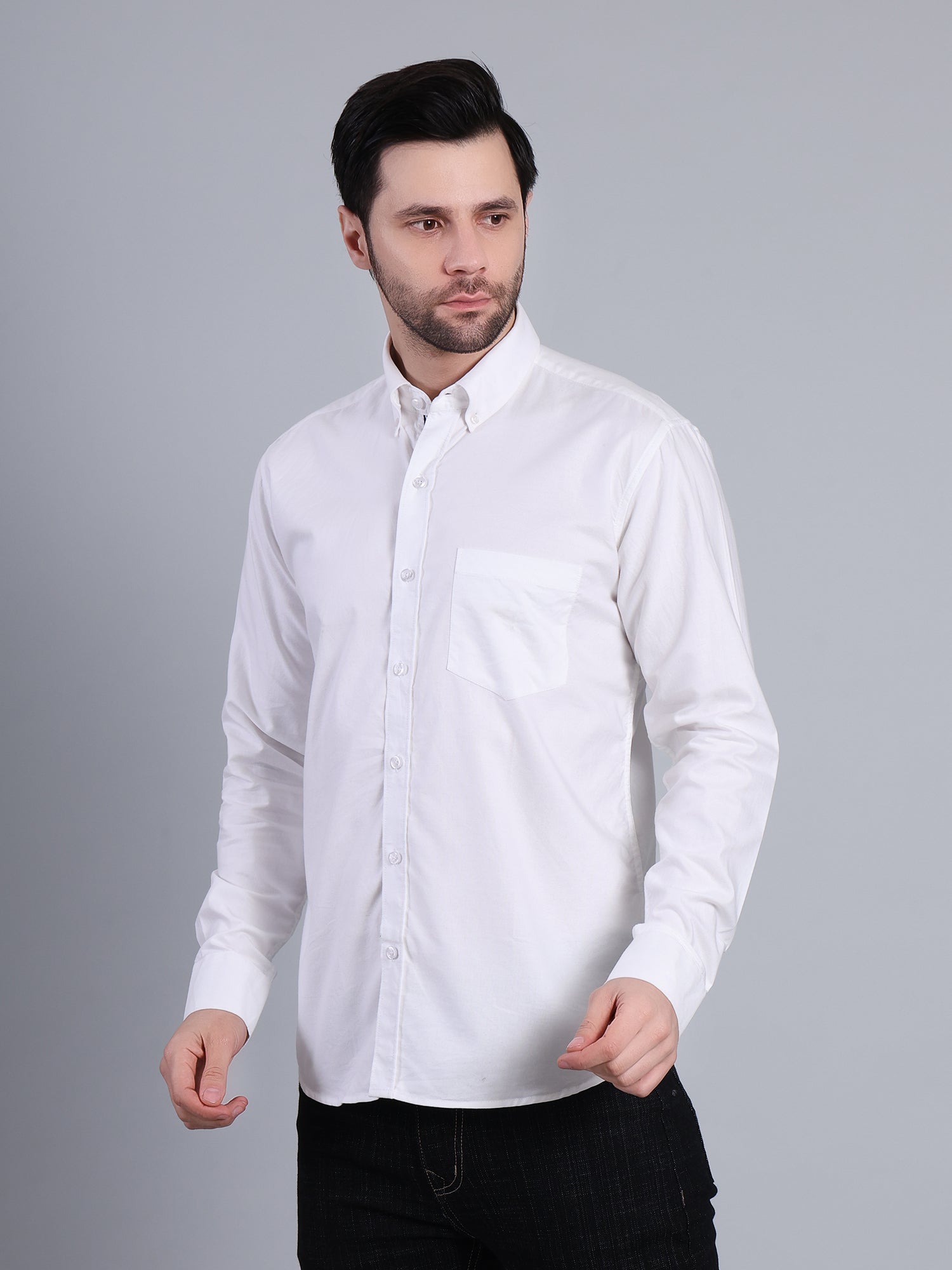 Stylox Men’s Regular Fit Full Sleeve Solid Casual Shirt for Everyday & Office Wear (White) - Stylox