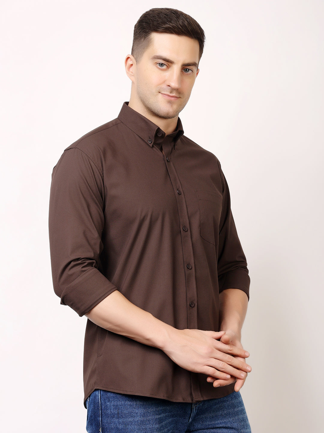 Stylox Men's Regular Fit Solid Casual Shirt with Full Sleeves – Premium Cotton Blend Button-Down Shirt for Smart Everyday Style - Stylox