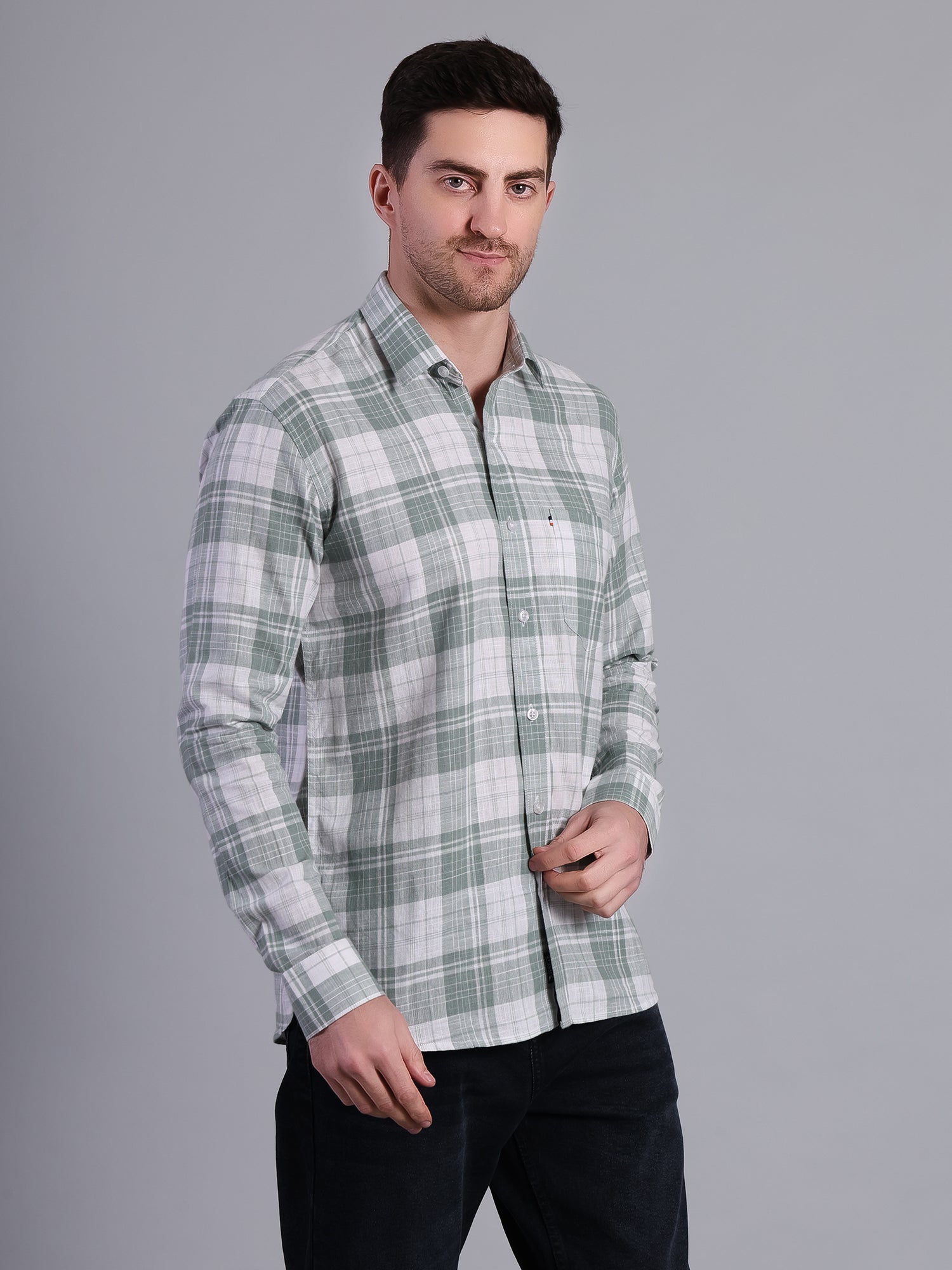 Stylox Men’s Regular Fit Checked Full Sleeve Casual Shirt-Olive - Stylox