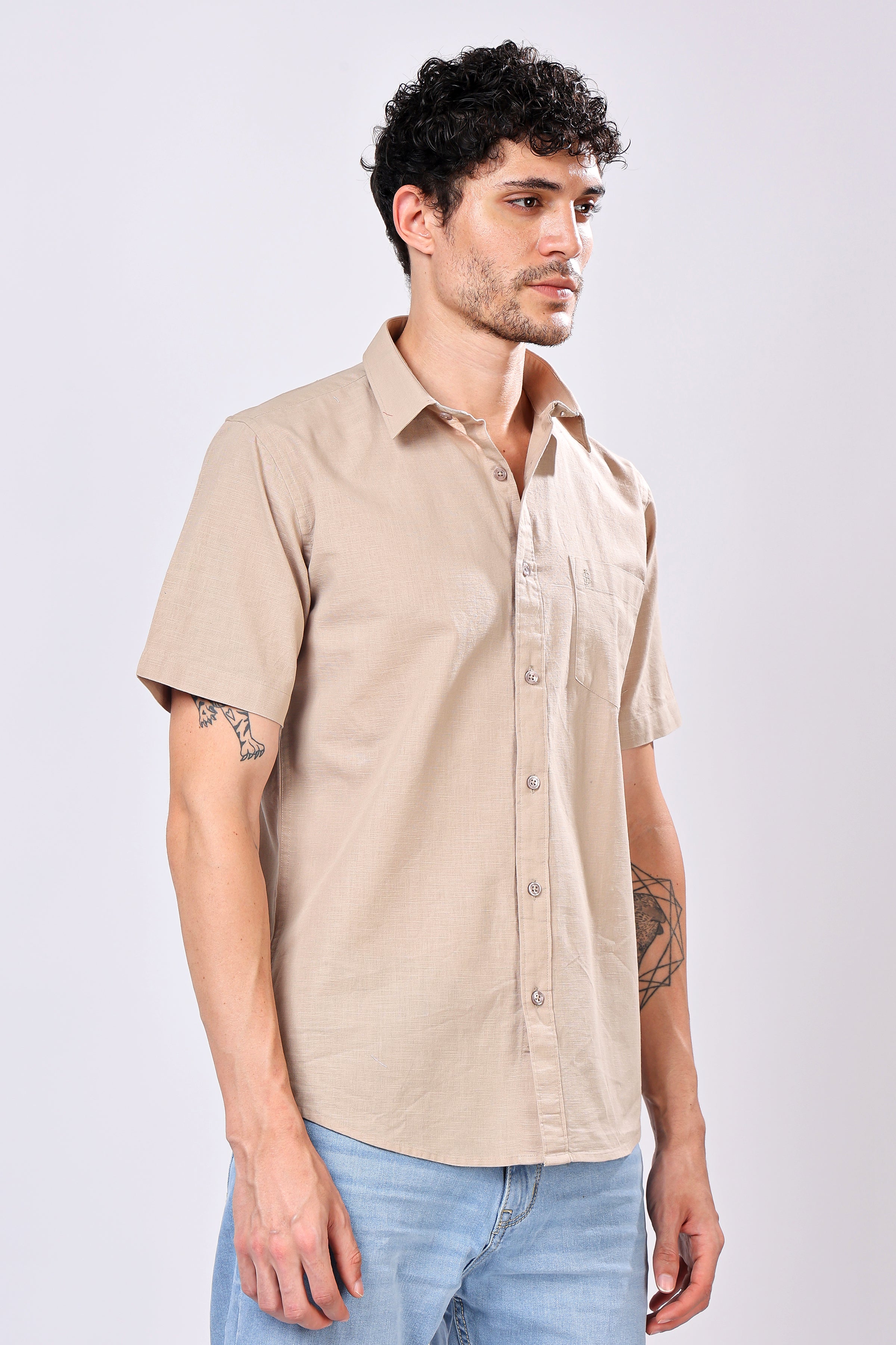 Stylox Men's Half Sleeve Solid Casual Shirt – Comfortable Cotton Blend Shirt for Smart Everyday Style - Stylox