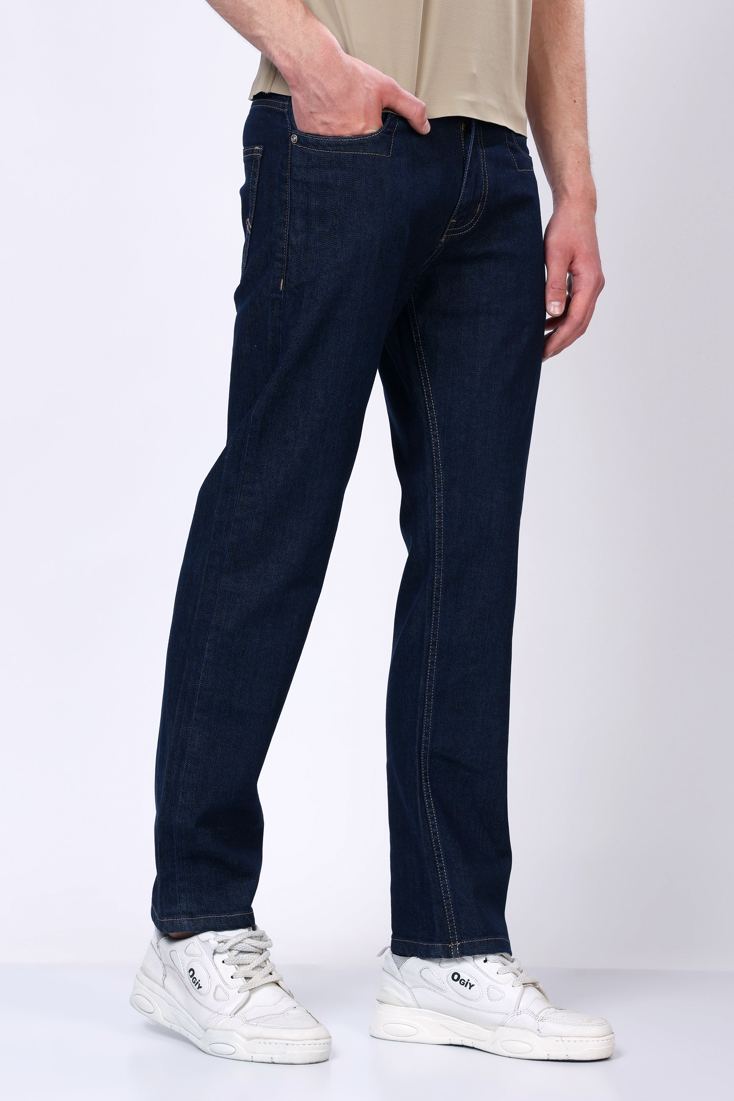 Stylox Men’s Mid-Rise Comfort Fit Dark Blue Stretchable Denim Jeans - Stylox