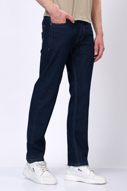 Stylox Men’s Mid-Rise Comfort Fit Dark Blue Stretchable Denim Jeans - Stylox