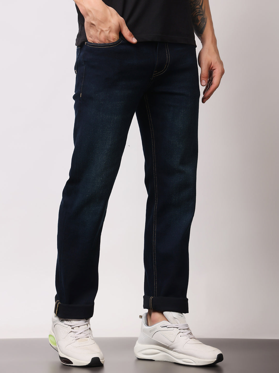 Stylox Men’s Comfort Fit Mid Rise Premium Stretchable Solid Jeans - Stylox