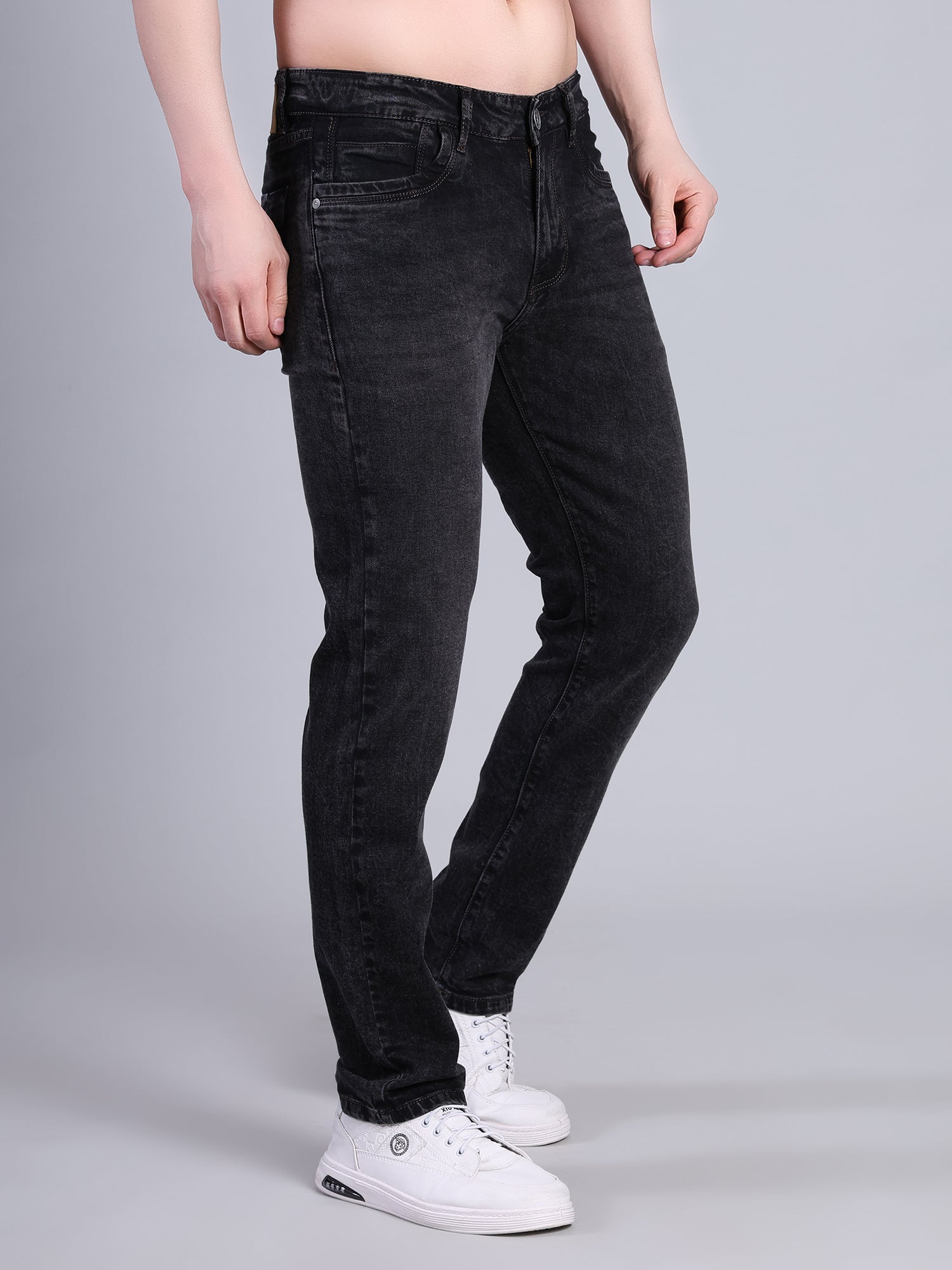 Stylox Men’s Mid Rise Stretchable Washed Slim Fit Denim Jeans-Grey - Stylox