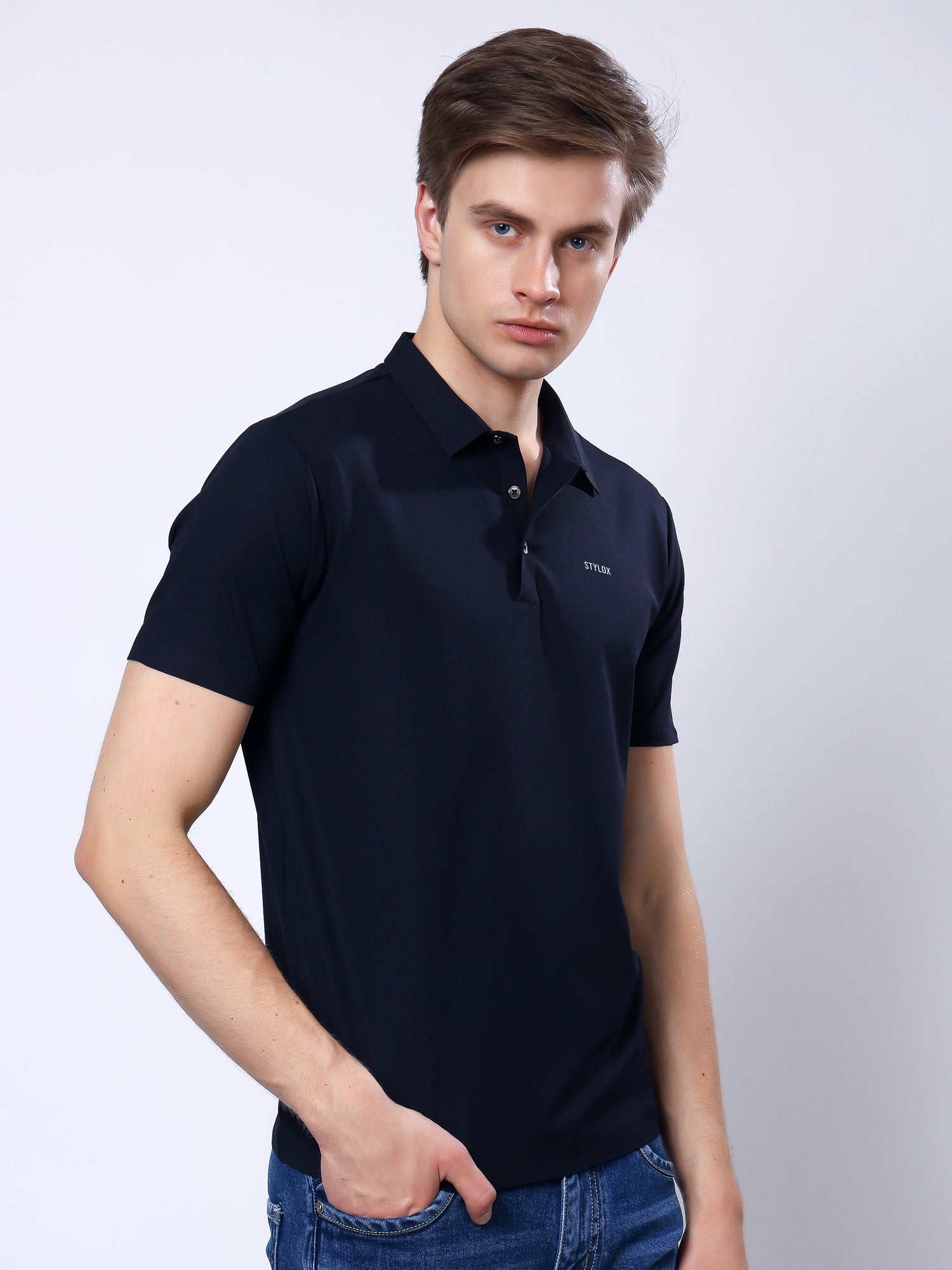 Stylox Men’s Premium Regular Fit Stretchable Polo T-Shirt–Black - Stylox