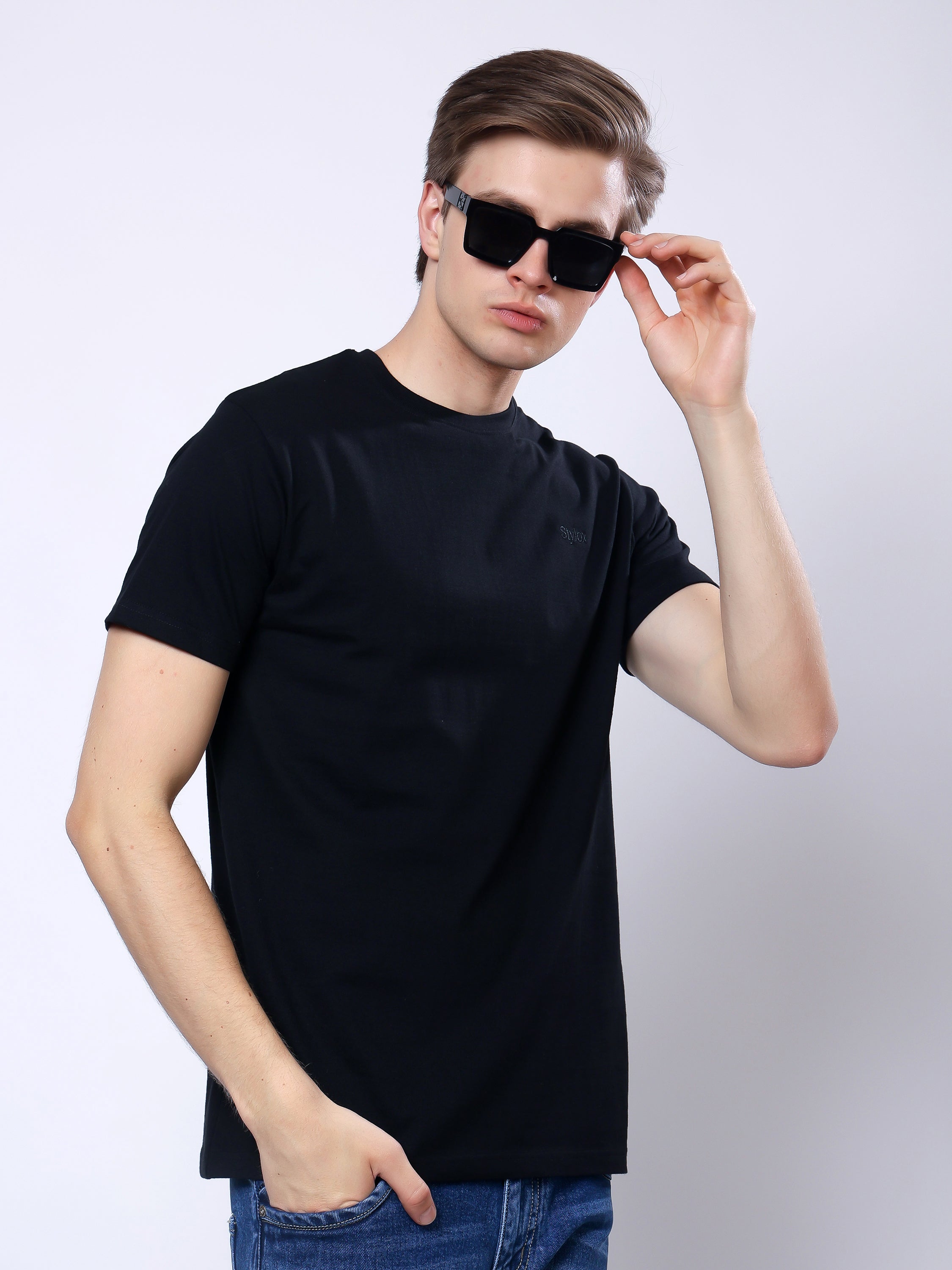Stylox Men’s Solid Round Neck T-Shirt | Classic Cotton Casual Crew Neck Tee - Stylox