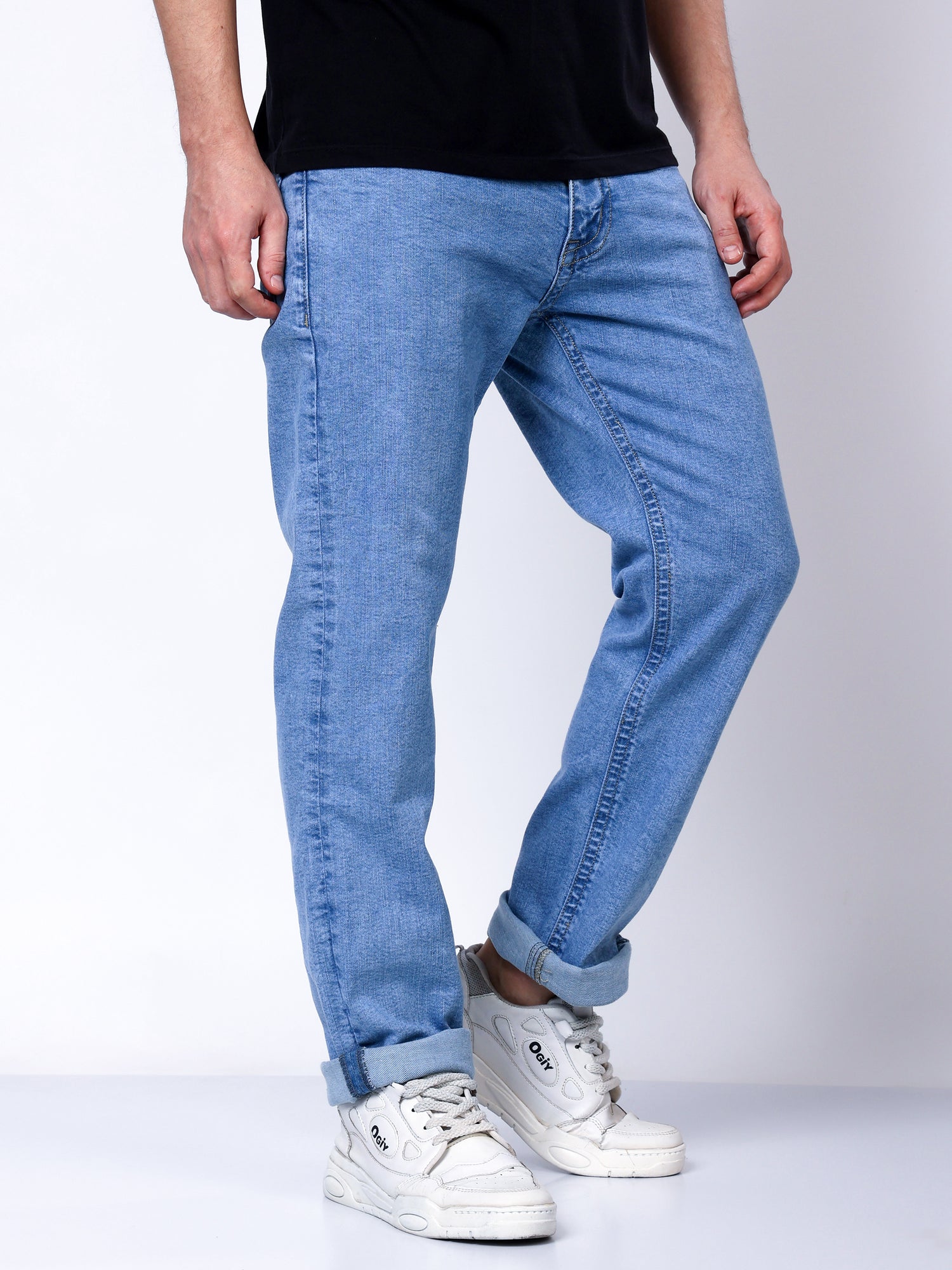 Stylox Men’s Slim Fit Stretchable Greenish Blue Denim Jeans - Stylox