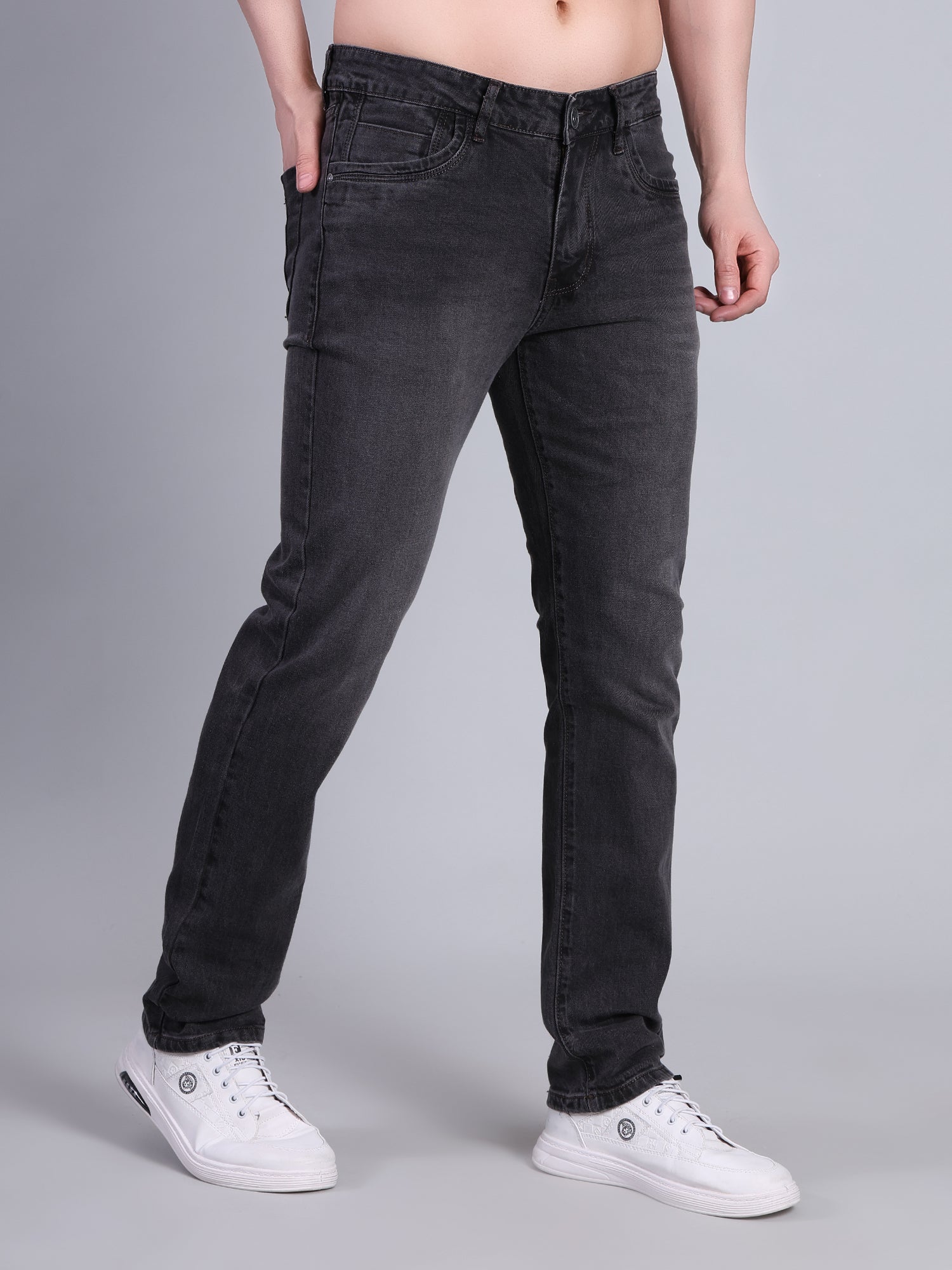 Stylox Men’s Mid Rise Stretchable Washed Slim Fit Denim Jeans-Light Grey - Stylox