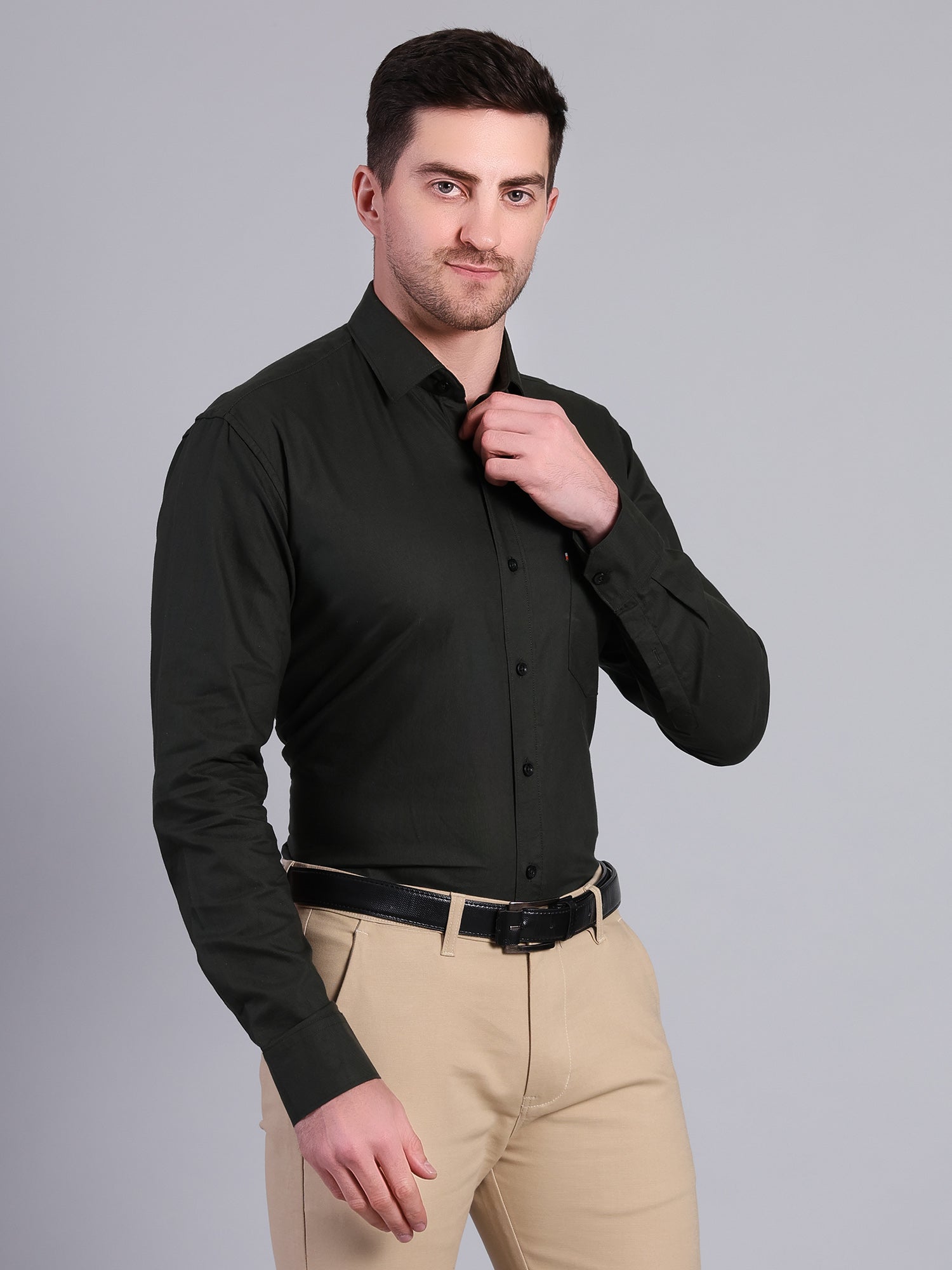 Stylox Men’s Regular Fit Solid Oxford Casual Shirt-Dark Green - Stylox