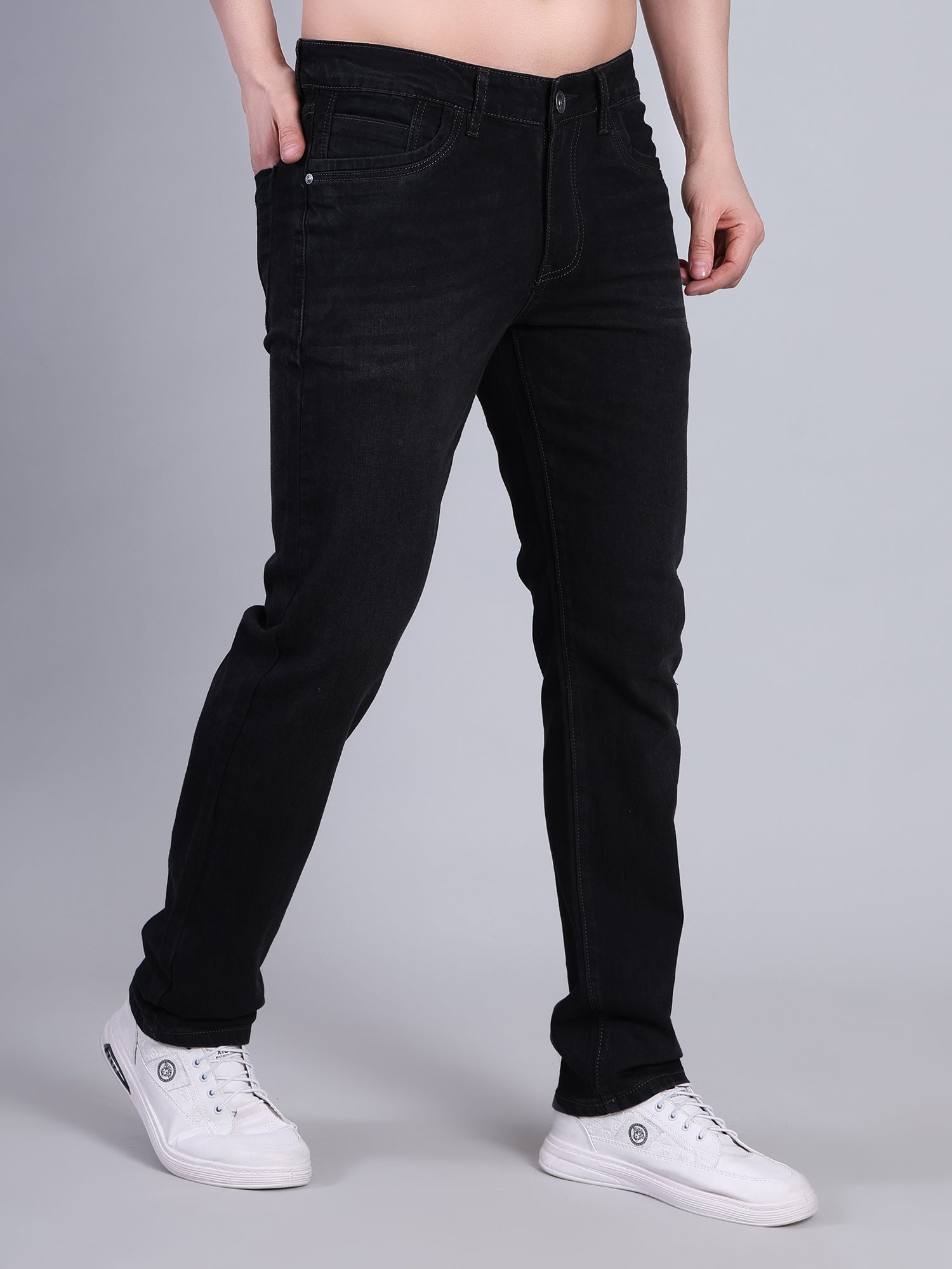 Stylox Men’s Mid Rise Stretchable Washed Slim Fit Denim Jeans-Dark Grey - Stylox