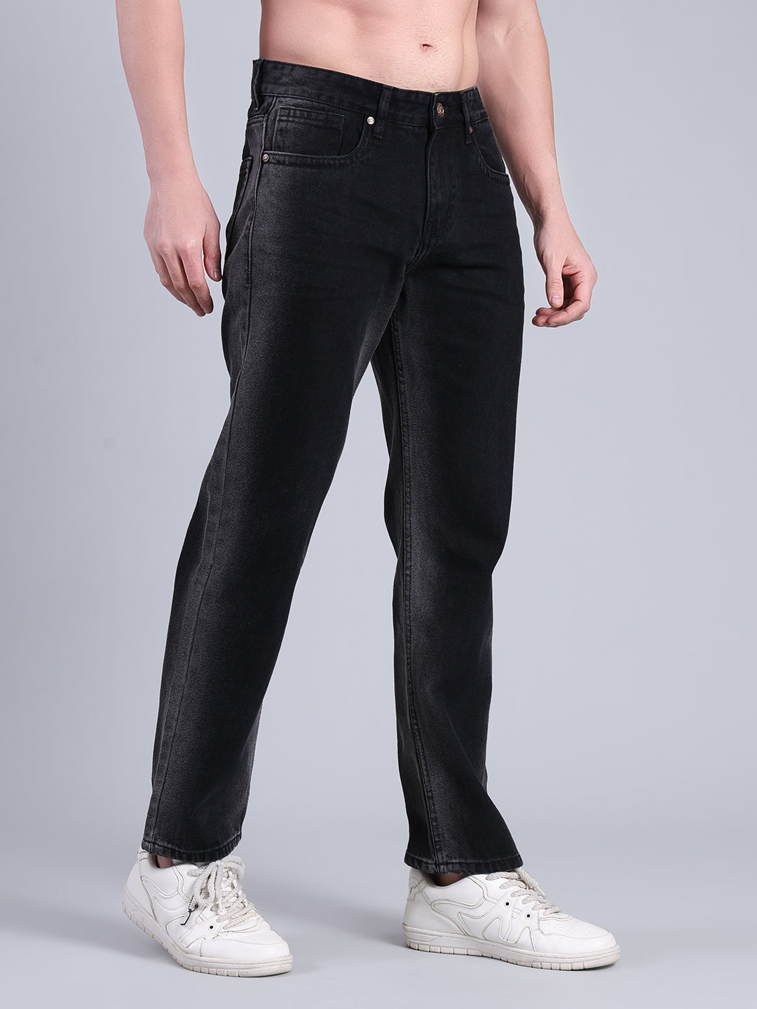 Stylox Men’s Relaxed Fit Black Jeans | Classic Washed Denim Jeans for Men | Mid-Rise Everyday Casual Wear