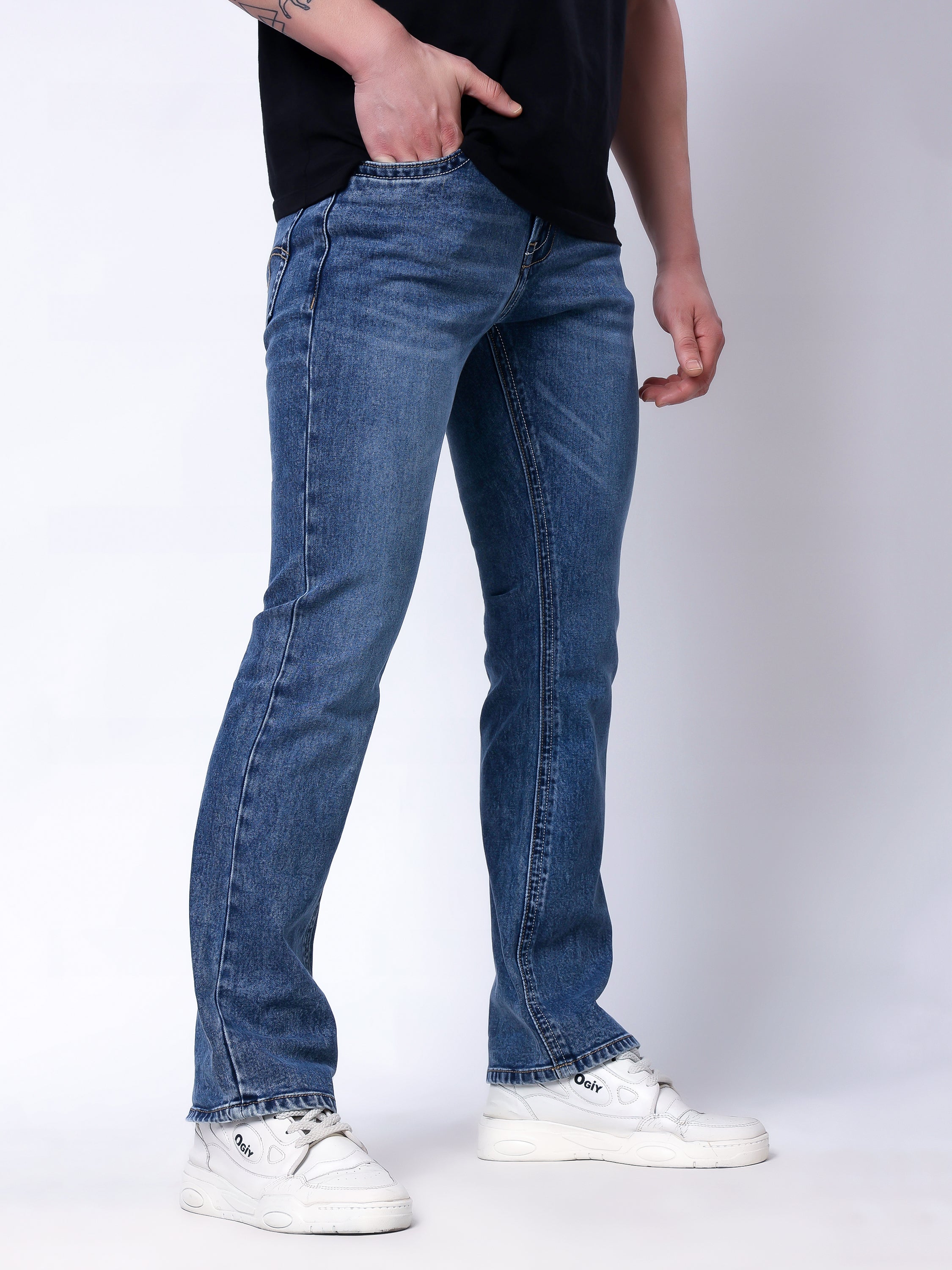 Stylox Men's Bootcut Fit Stretchable Denim Jeans-Mid Light Blue - Stylox