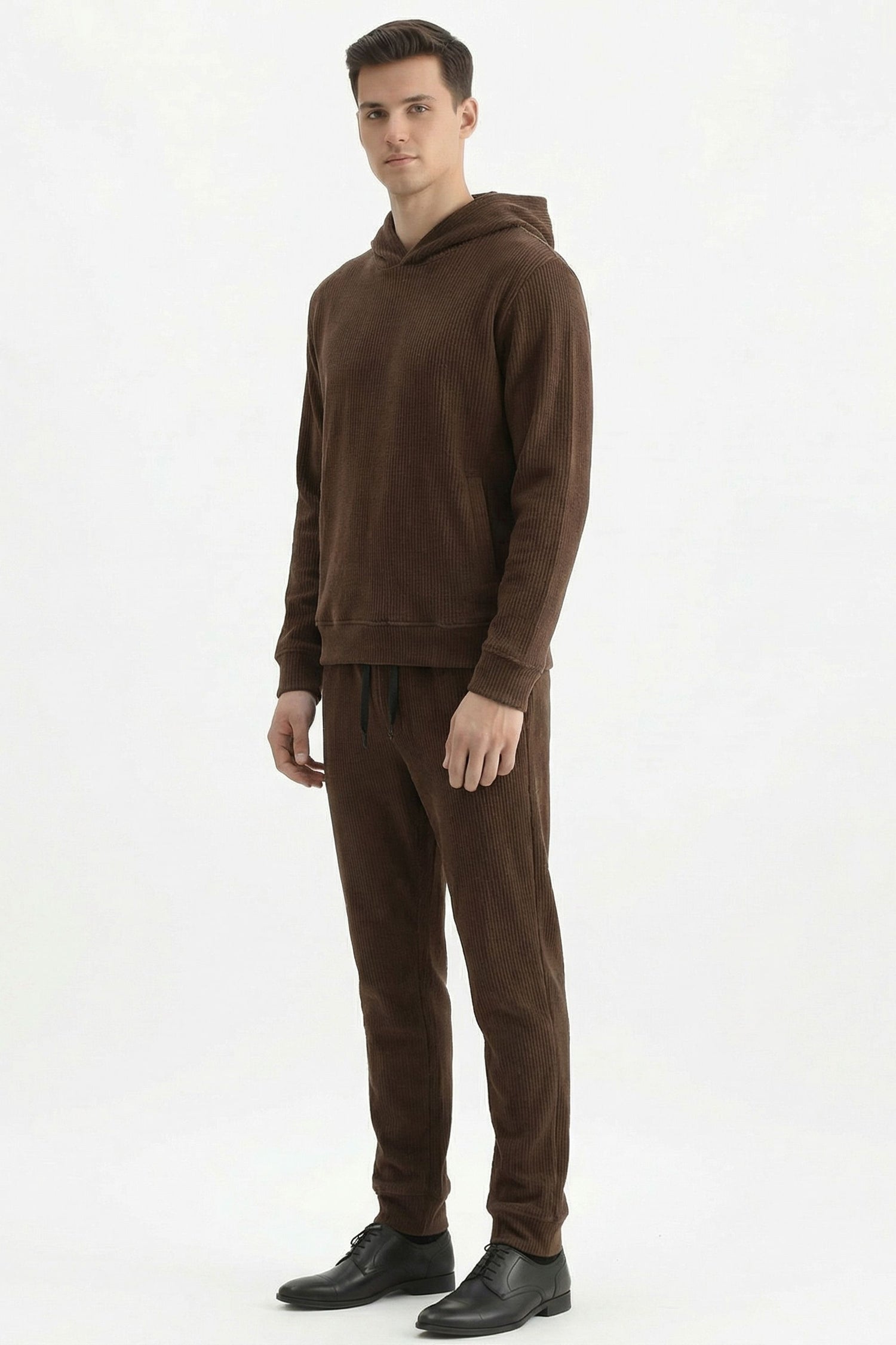 Stylox Men’s Regular Fit Ribbed Tracksuit Set (Hooded Sweatshirt + Jogger Pants)