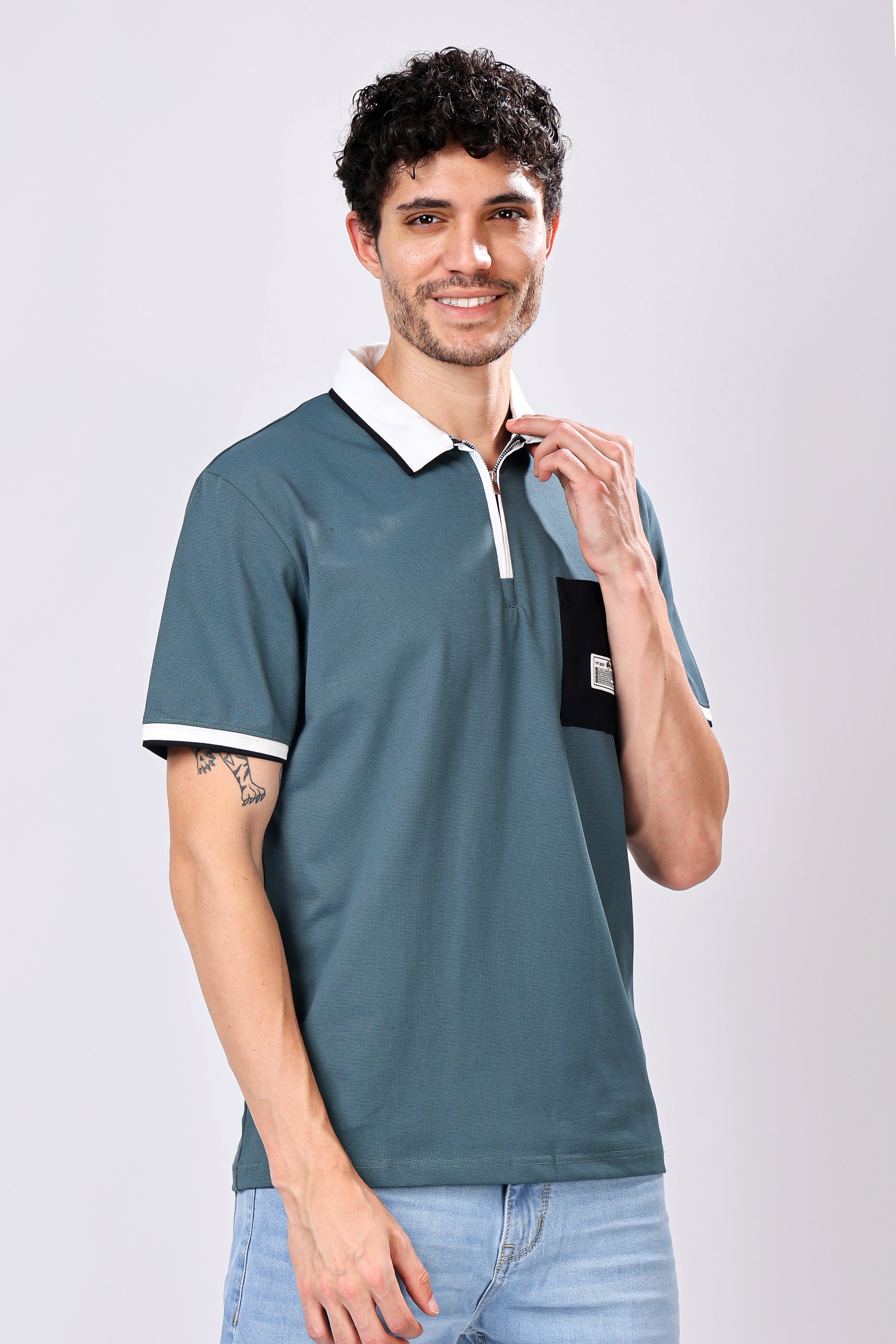 Stylox Men’s Polo Neck Solid T-Shirt with Single Pocket – Classic Style, Comfortable & Smart Casual Wear - Stylox