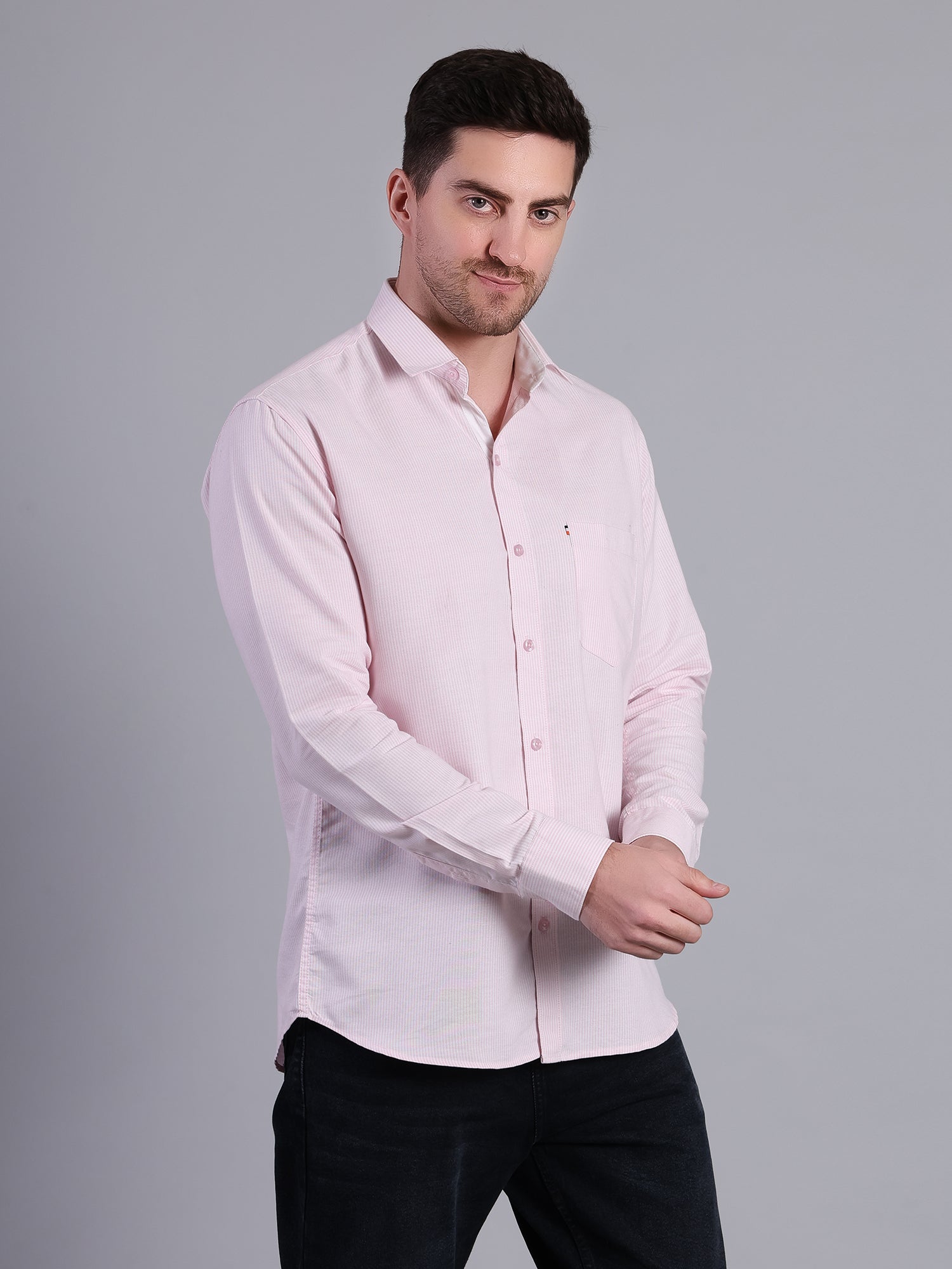 Stylox Men’s Green Striped Casual Shirt | Regular Fit Cotton Shirt for Men-Pink - Stylox