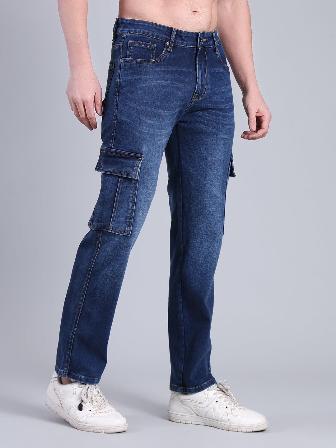 Stylox Men’s Cargo Jeans with Utility Pockets | Regular Fit Stretch Denim