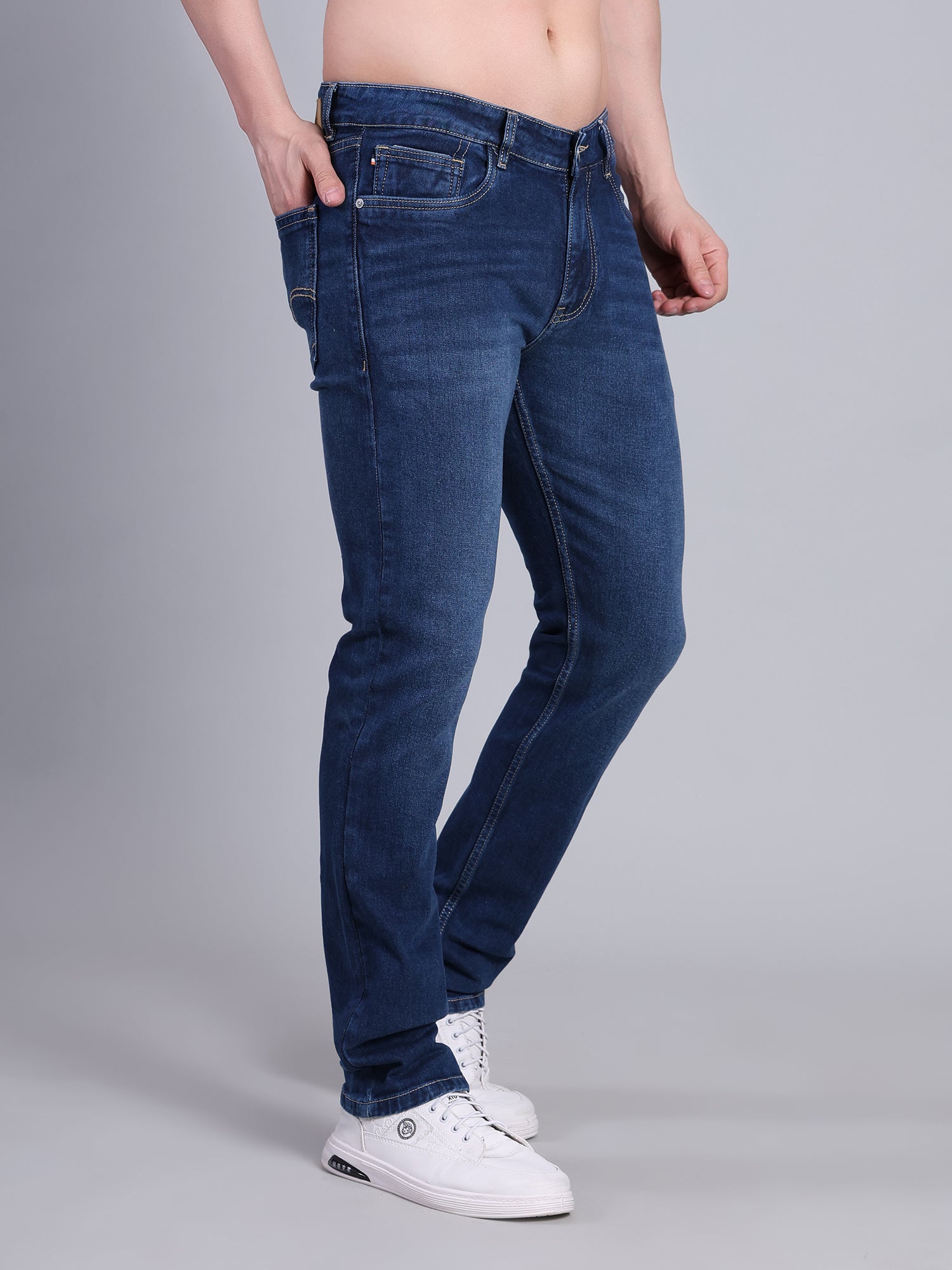 Stylox Men’s Slim Fit Mid Rise Stretchable Casual Denim Jeans-Mid Dark Blue - Stylox