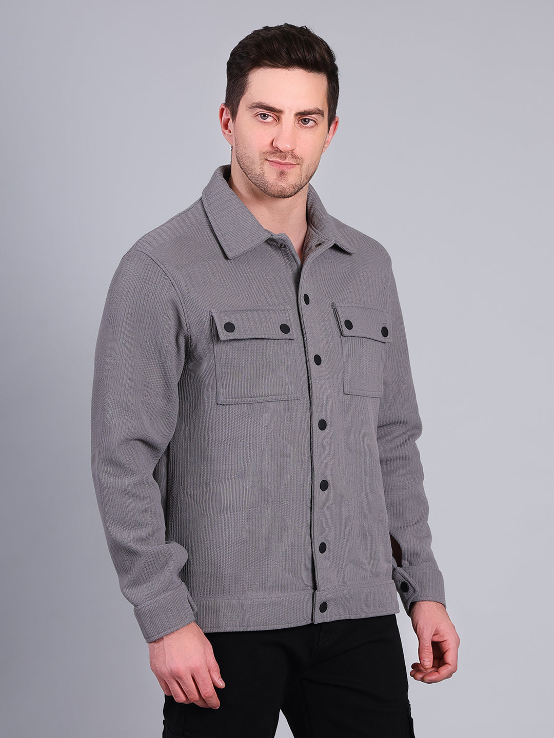 Stylox Men’s Winter Shacket | Solid Button-Down Shirt Jacket with Chest Pockets | Warm Casual Outerwear