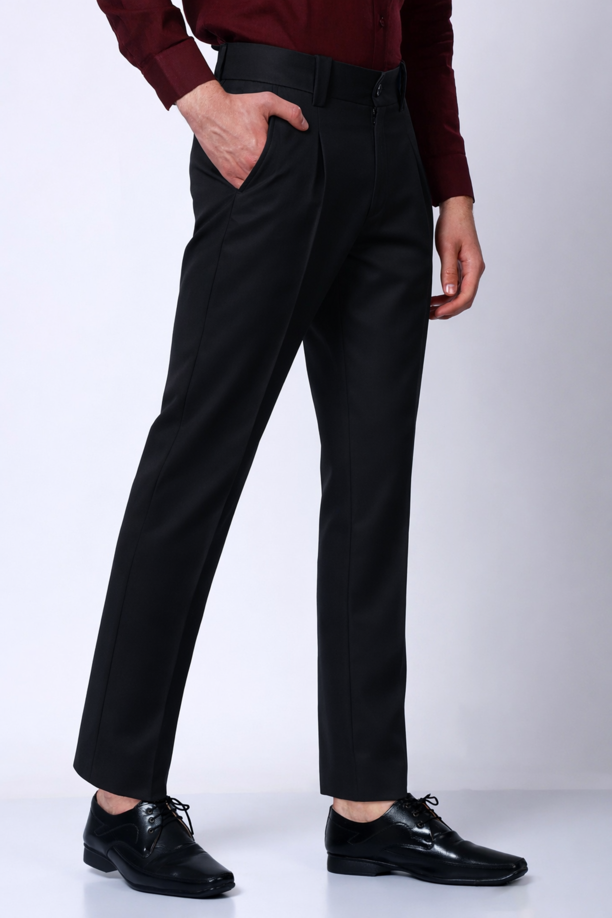 Stylox Men’s Slim Fit Pleated Formal Trousers – Premium Office Wear Pants with Side Pockets-Black - Stylox