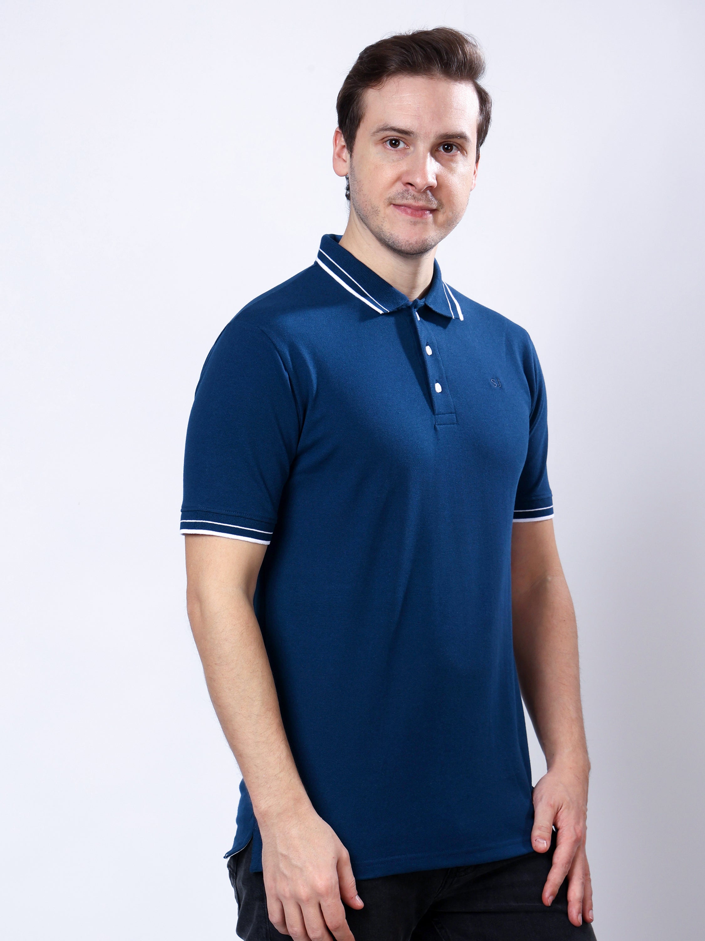 Stylox Men’s Solid Polo T-Shirt with Contrast-Tipped Collar - Stylox