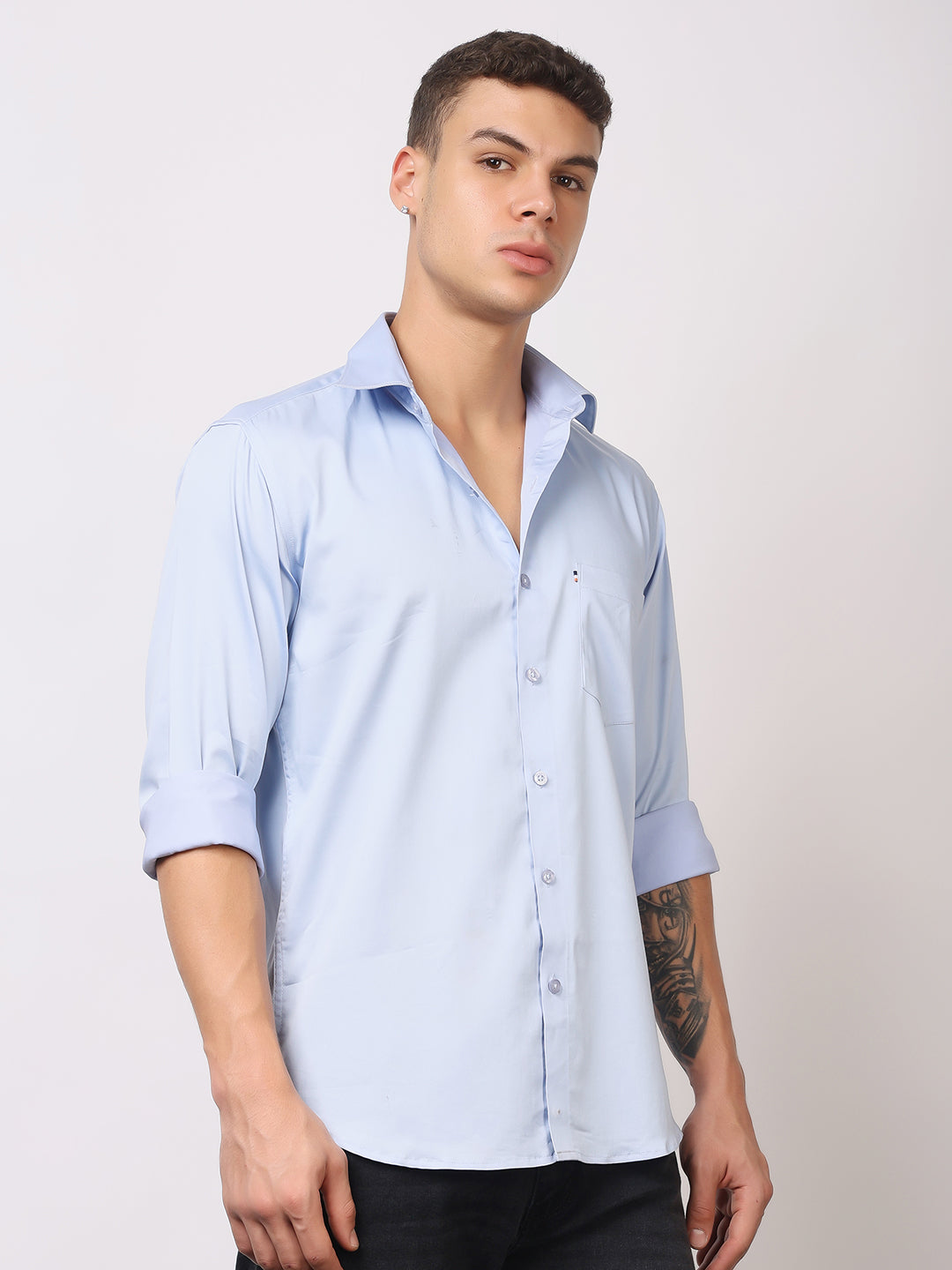Stylox Men's Full Sleeve Solid Partywear Casual Shirt – Premium Shine Finish Cotton Blend Regular Fit Shirt for Stylish Evening & Occasion Wear - Stylox