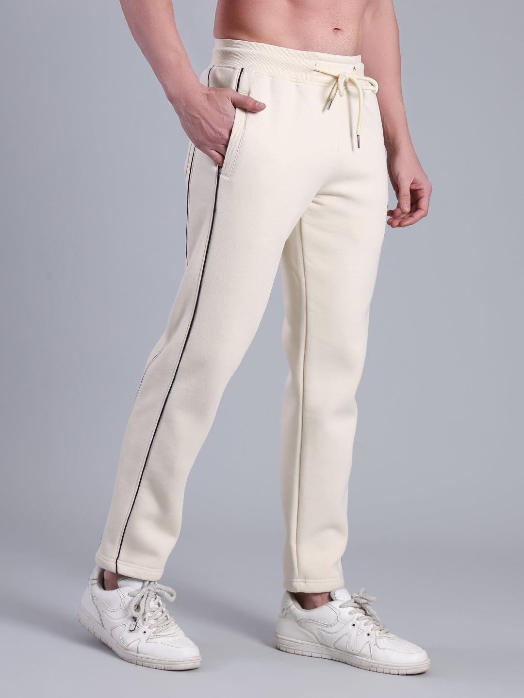 Stylox Men’s Solid Trackpant with Side Piping (Off White) - Stylox