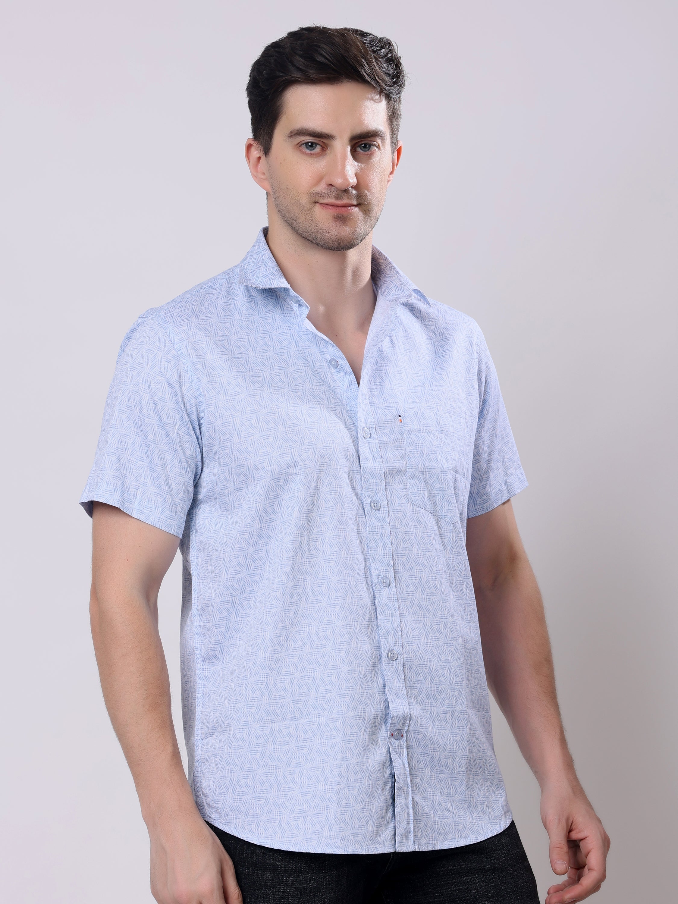 Stylox Men’s Regular Fit Half Sleeve Abstract print Cotton Summer Casual Shirt - Stylox