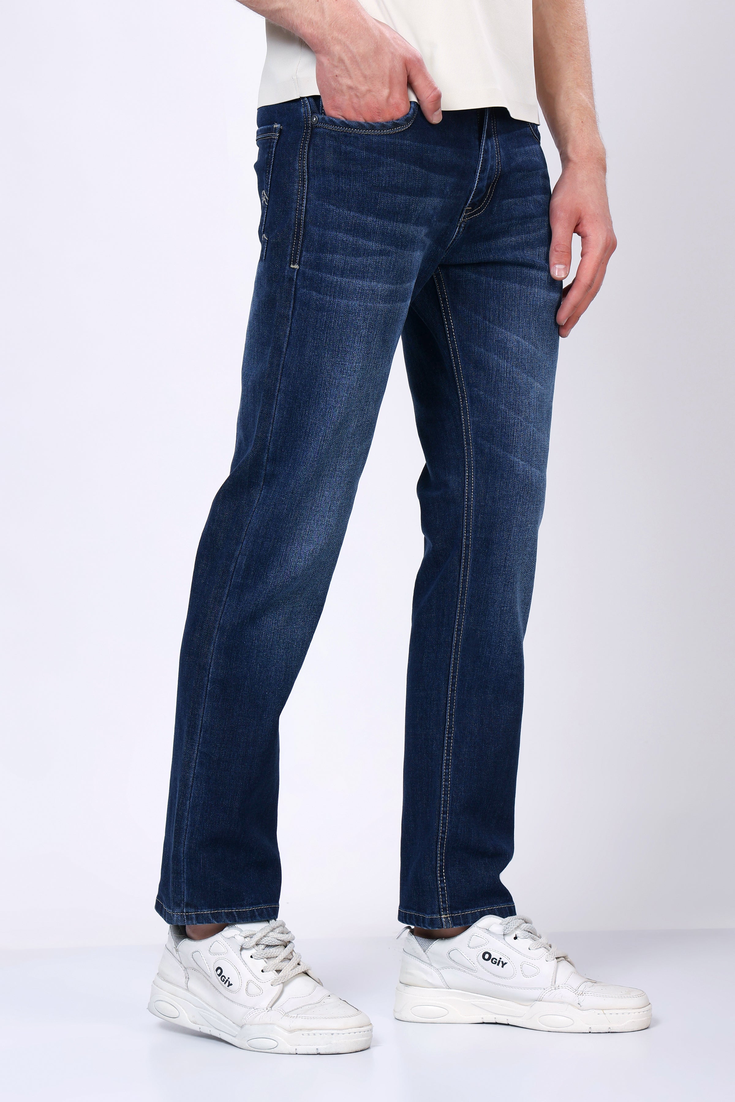 Stylox Men’s Mid-Rise Comfort Fit Stretchable Denim Jeans-Mid Dark Blue - Stylox