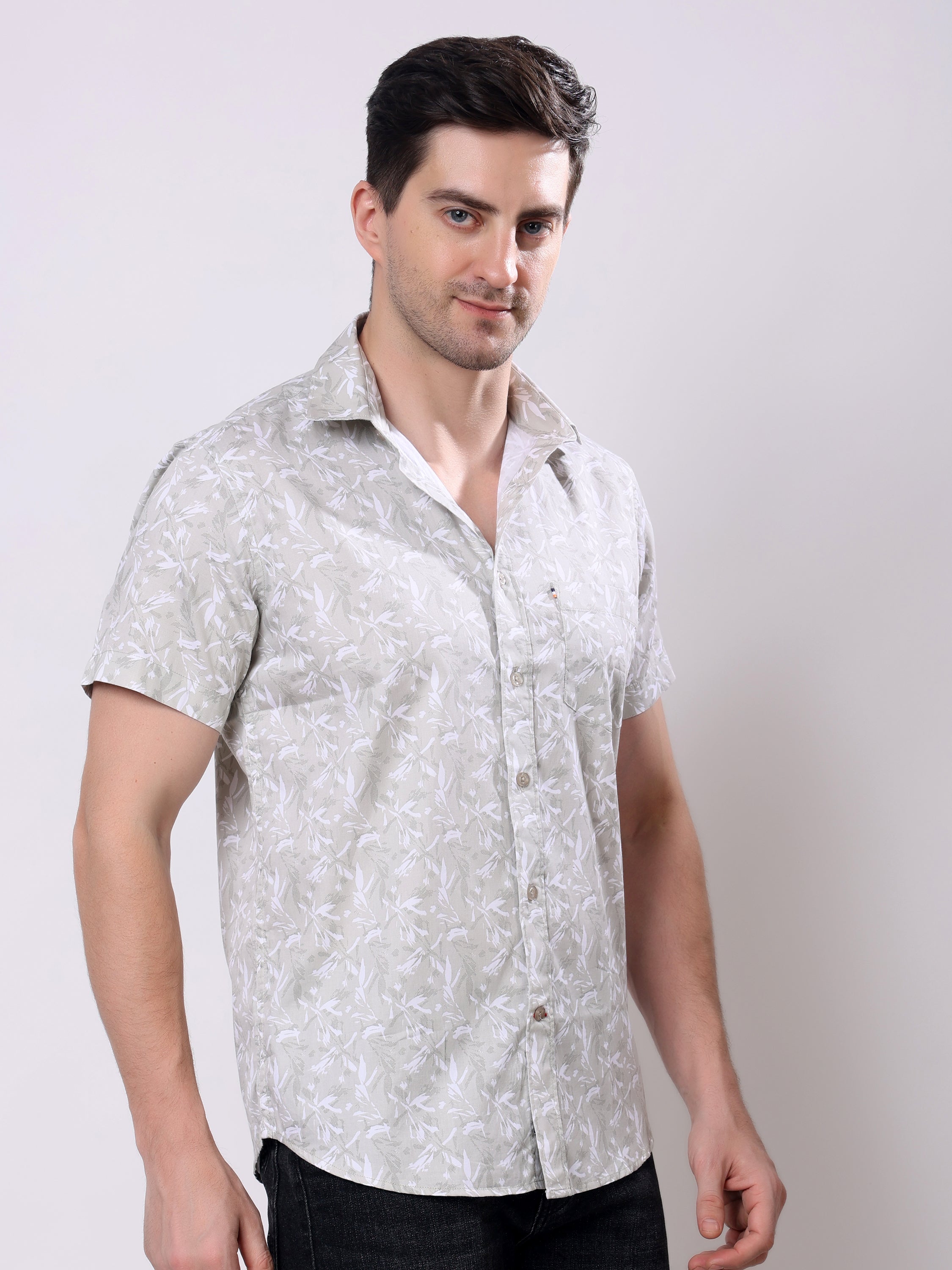 Stylox Men’s Regular Fit Half Sleeve Leaf Print Cotton Summer Casual Shirt - Stylox