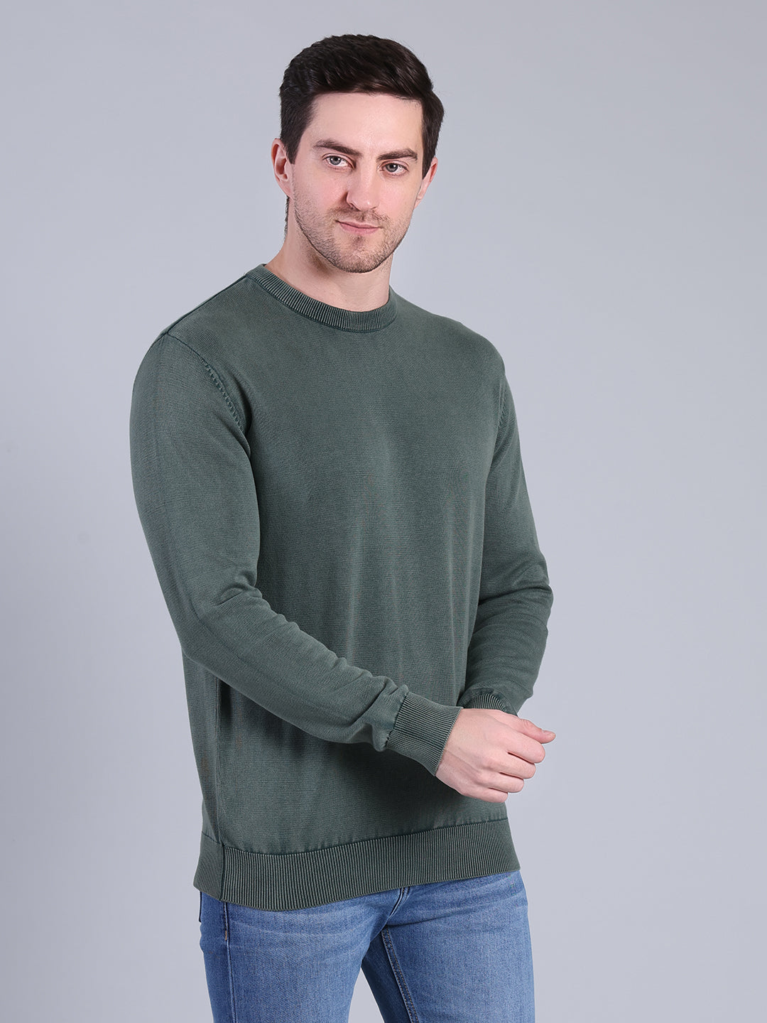 Stylox Men’s Full Sleeve Round Neck Sweater | Solid Slim Fit Knitted Winter Pullover (Teal) - Stylox