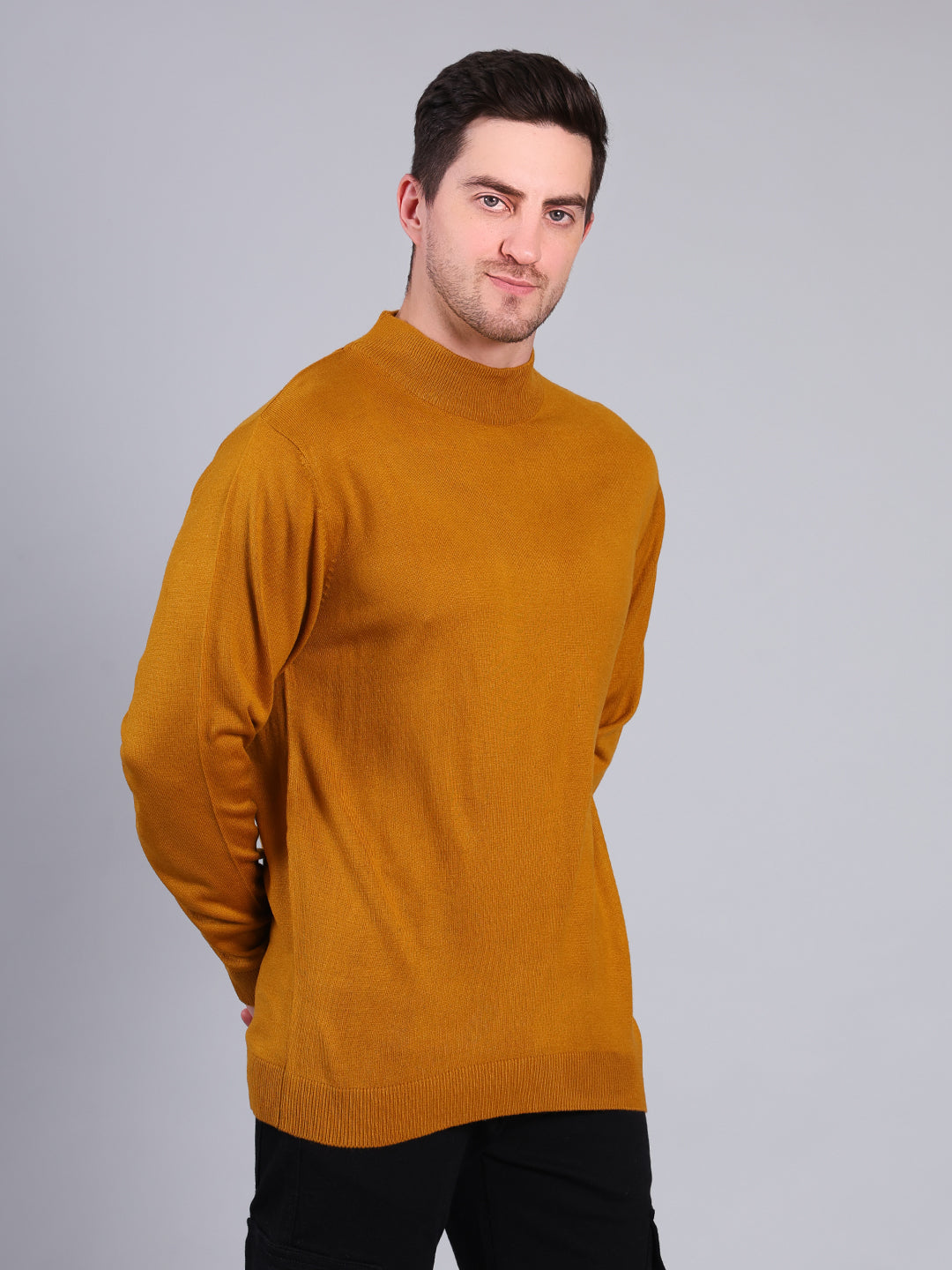 Stylox Men’s Solid Winter Sweater | Soft Knit Full Sleeve Pullover | Classic Casual Wear (Mustard) - Stylox