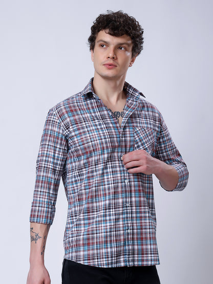 Stylox Men’s Regular Fit Full Sleeve Casual Check Shirt–Blue &amp; Brown - Stylox
