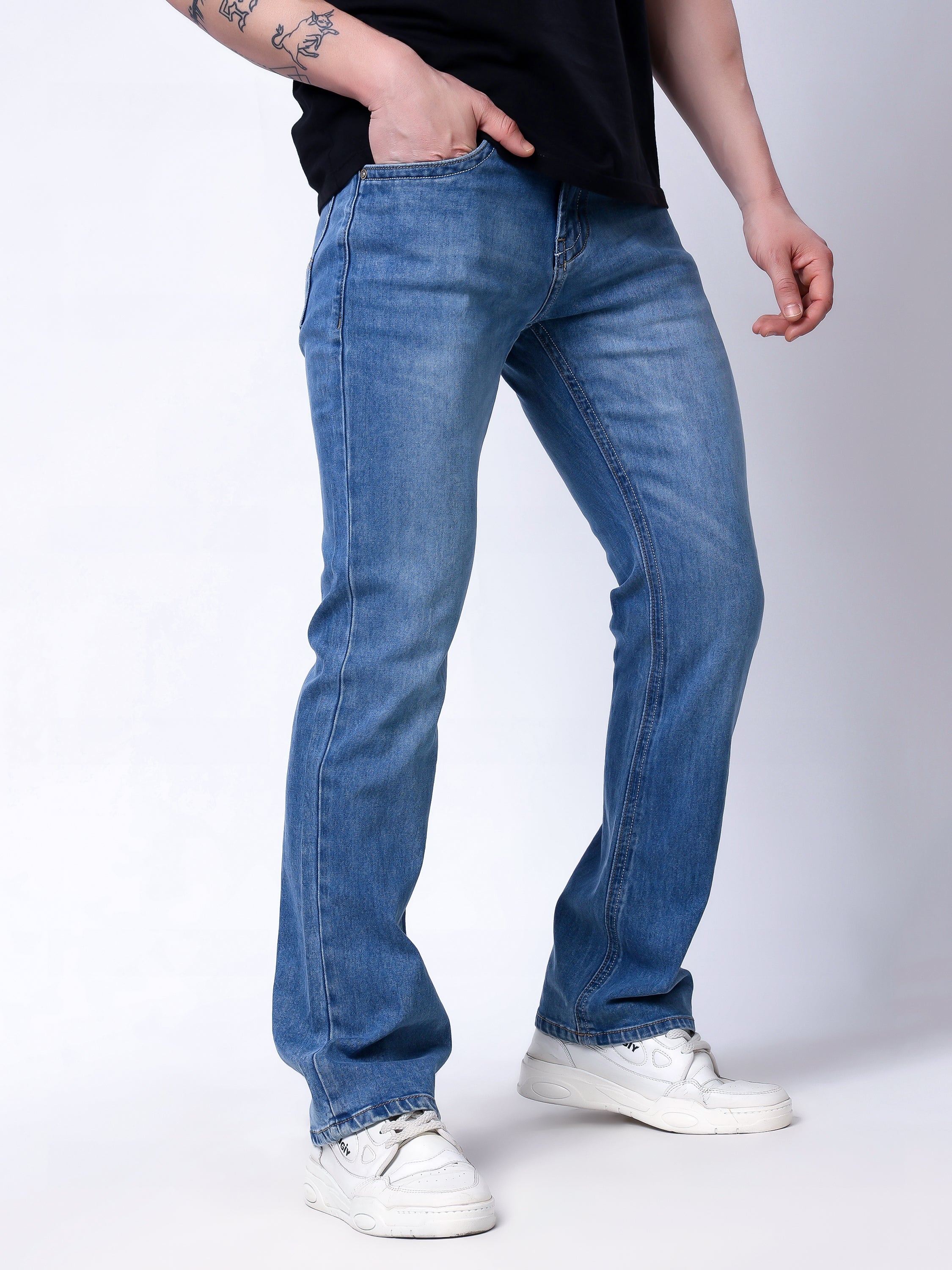 Stylox Men's Bootcut Fit Stretchable Denim Jeans-Light Blue - Stylox