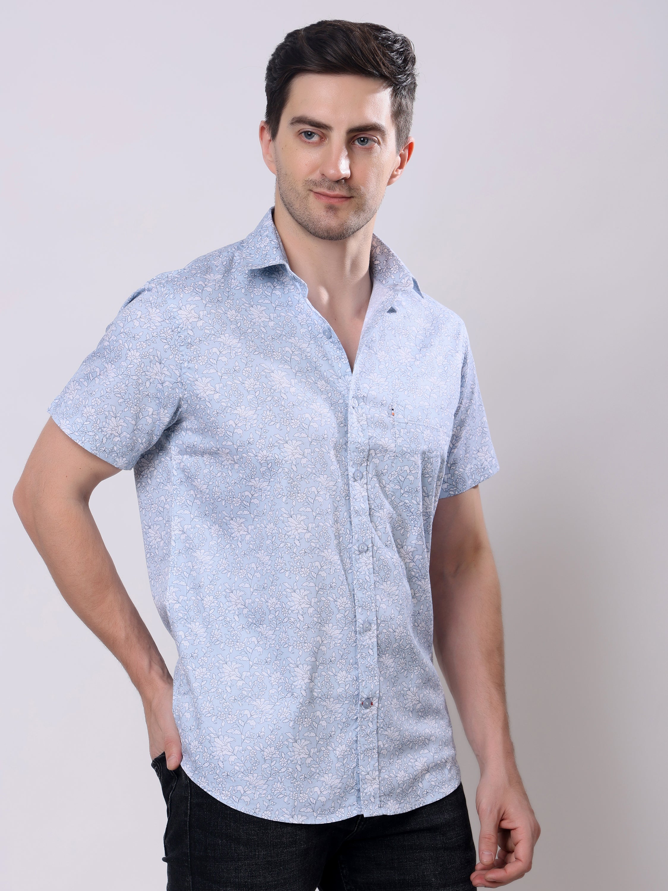 Stylox Men’s Regular Fit Half Sleeve floral print Cotton Summer Casual Shirt - Stylox