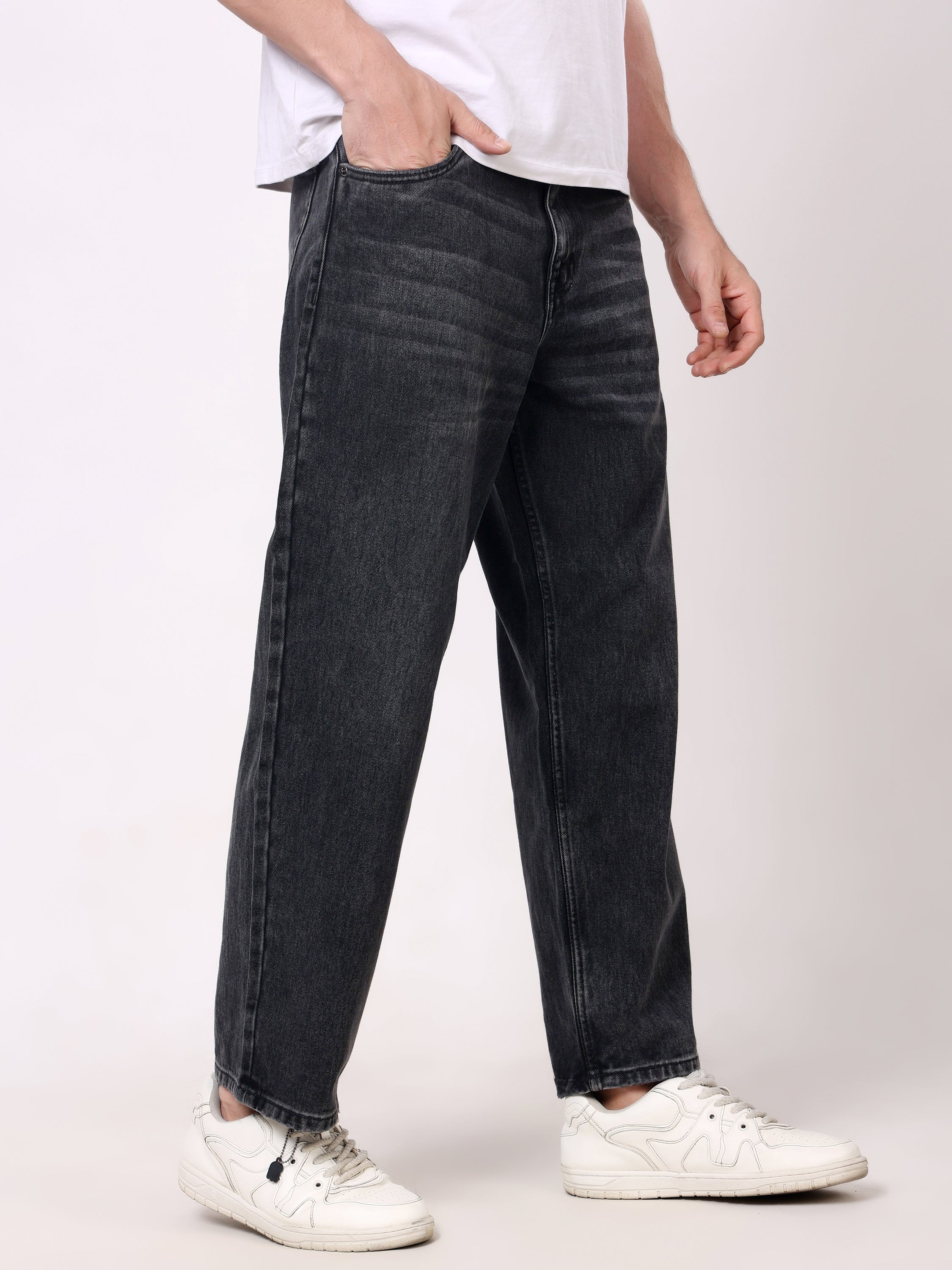 Stylox Men's Black Super Baggy Fit Non-Stretchable Denim Jeans
