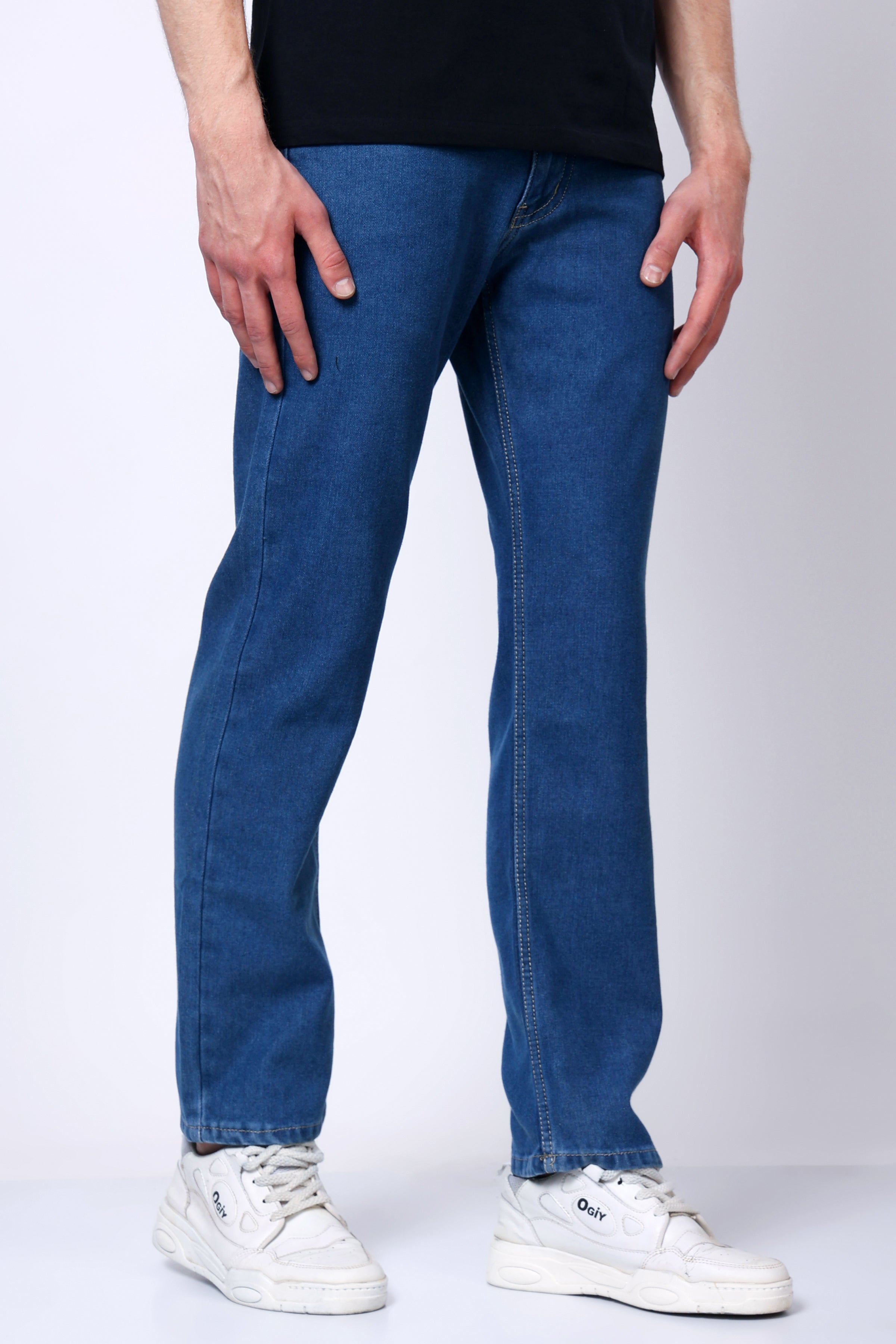 Stylox Men’s Mid-Rise Comfort Fit Dark Blue Non-Stretch Denim Jeans - Stylox